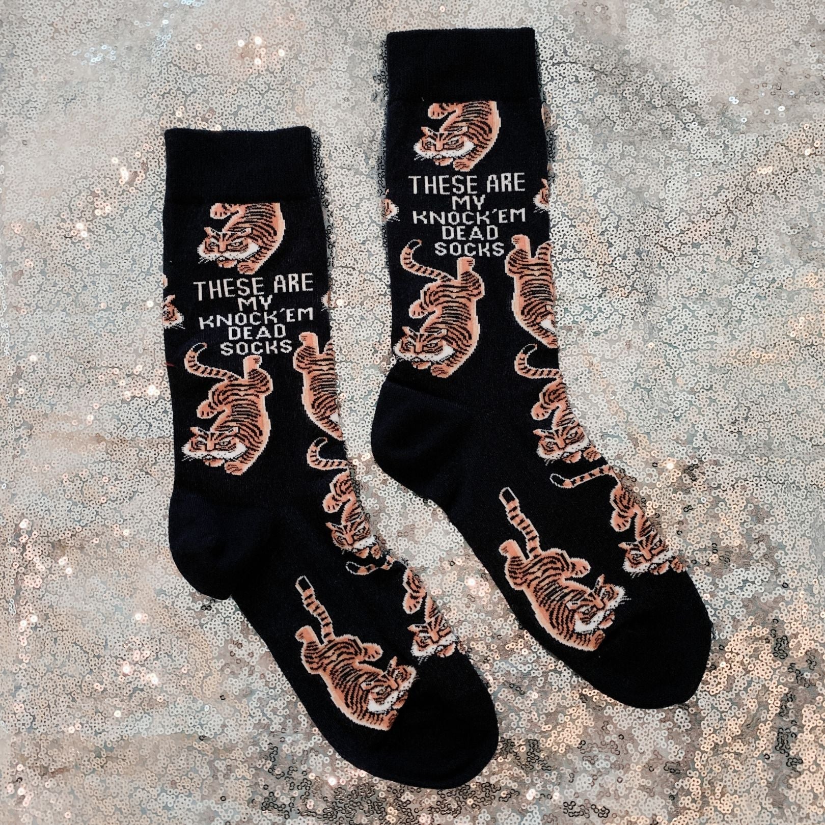 These Are My Knock ’Em Dead Socks | Tiger Motif Vintage Crew Socks - Image 7