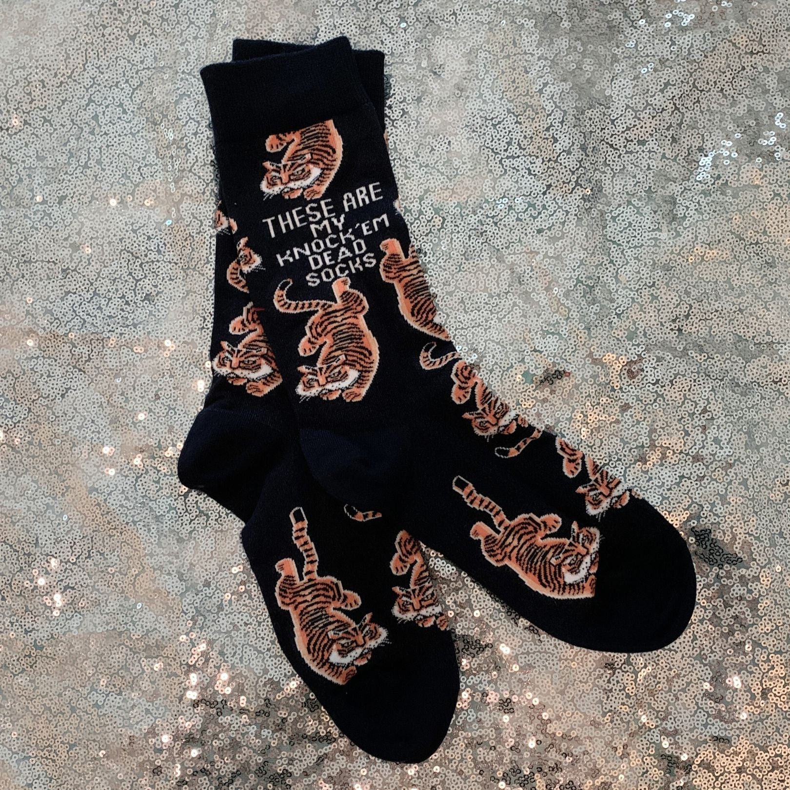 These Are My Knock ’Em Dead Socks | Tiger Motif Vintage Crew Socks - Image 8