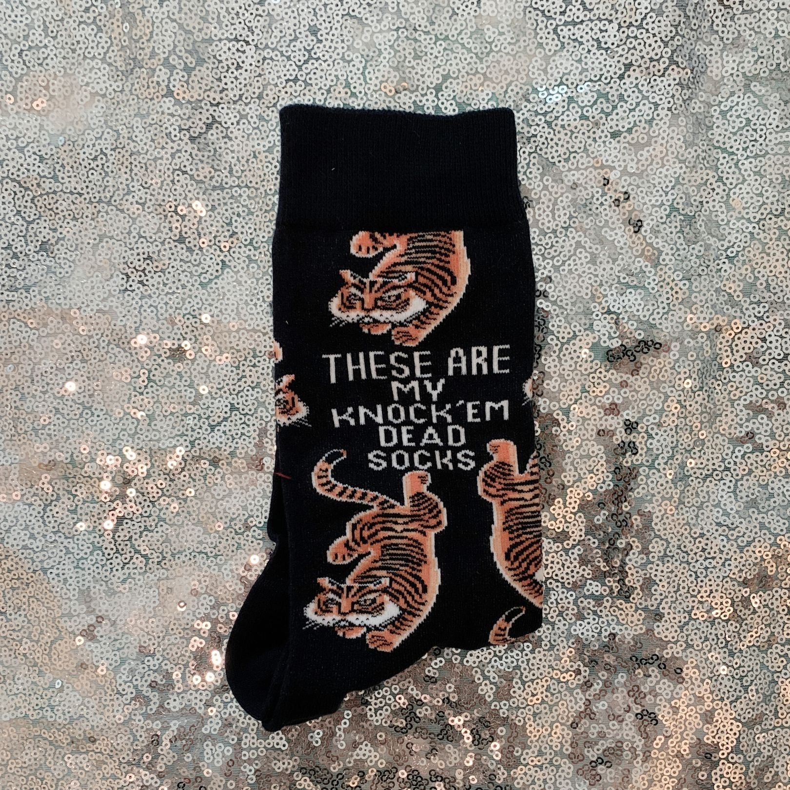 These Are My Knock ’Em Dead Socks | Tiger Motif Vintage Crew Socks - Image 9