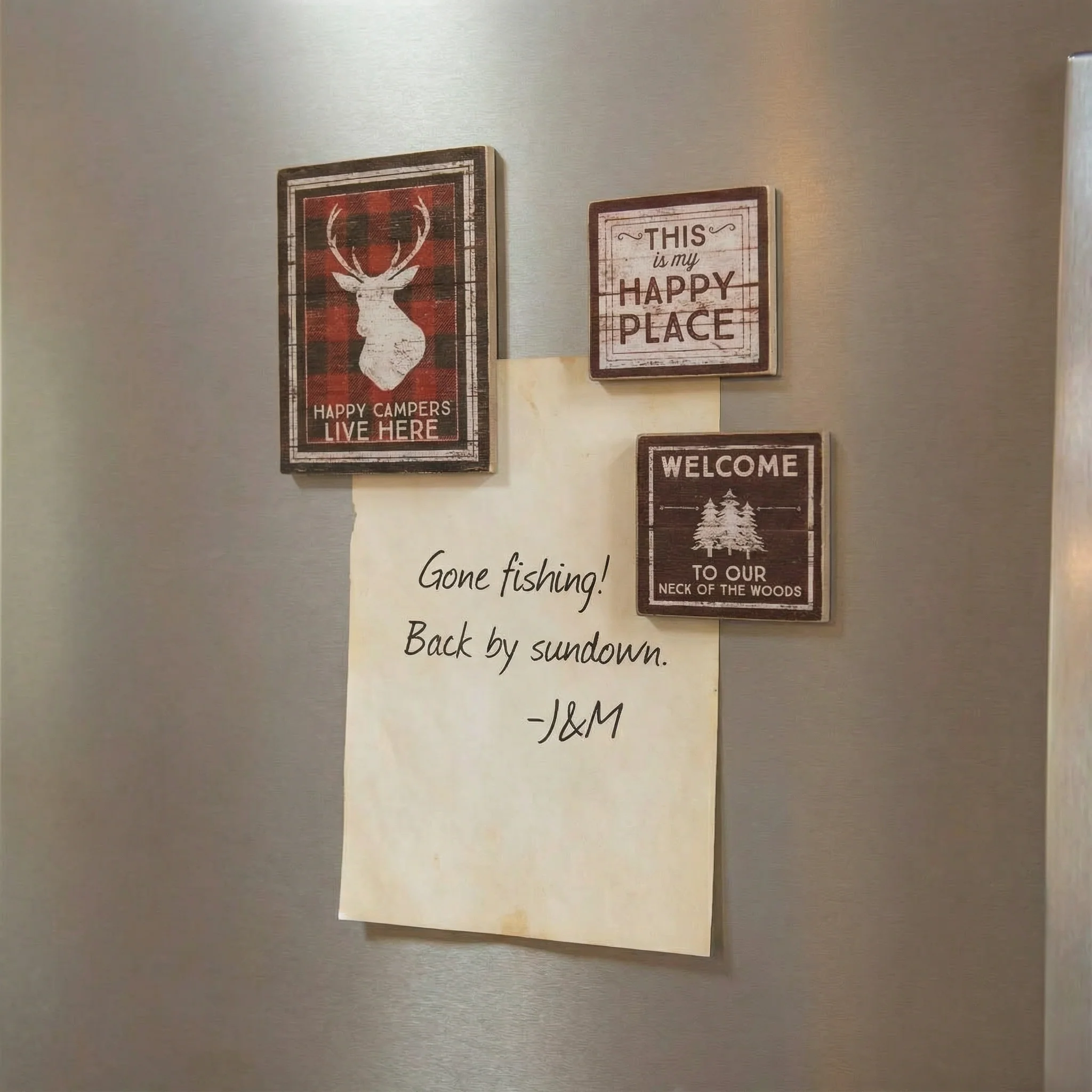 Happy Campers Live Here Magnet Set | 3 Woodsy Outdoors-Themed Magnets on a Metal Gift Backing - Image 3
