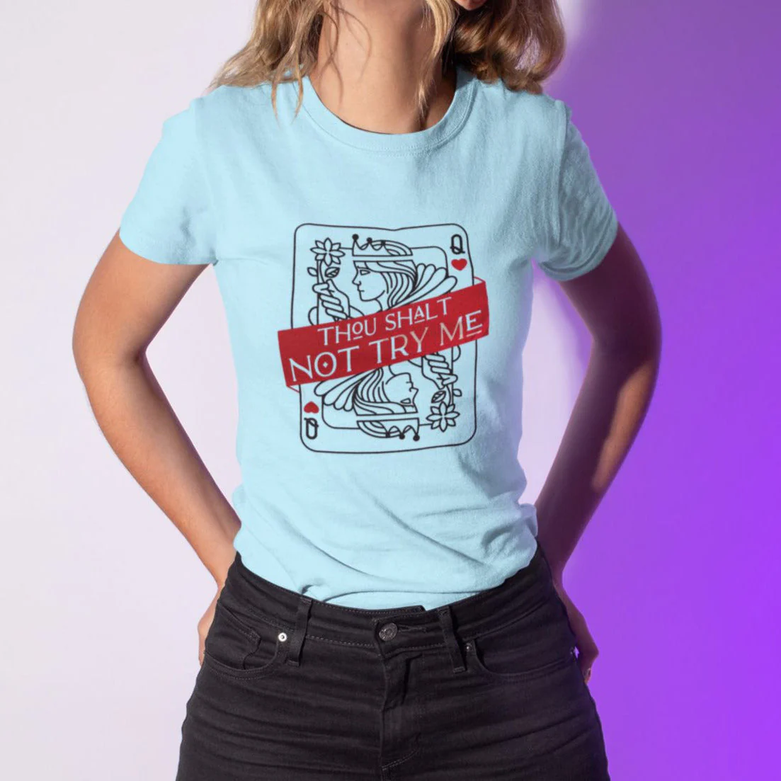 [Sizes Through 3X] Thou Shalt Not Try Me Unisex T-Shirt in Heather Ice Blue Size Small-3XL | Smartass & Sass at GetBullish - Image 3