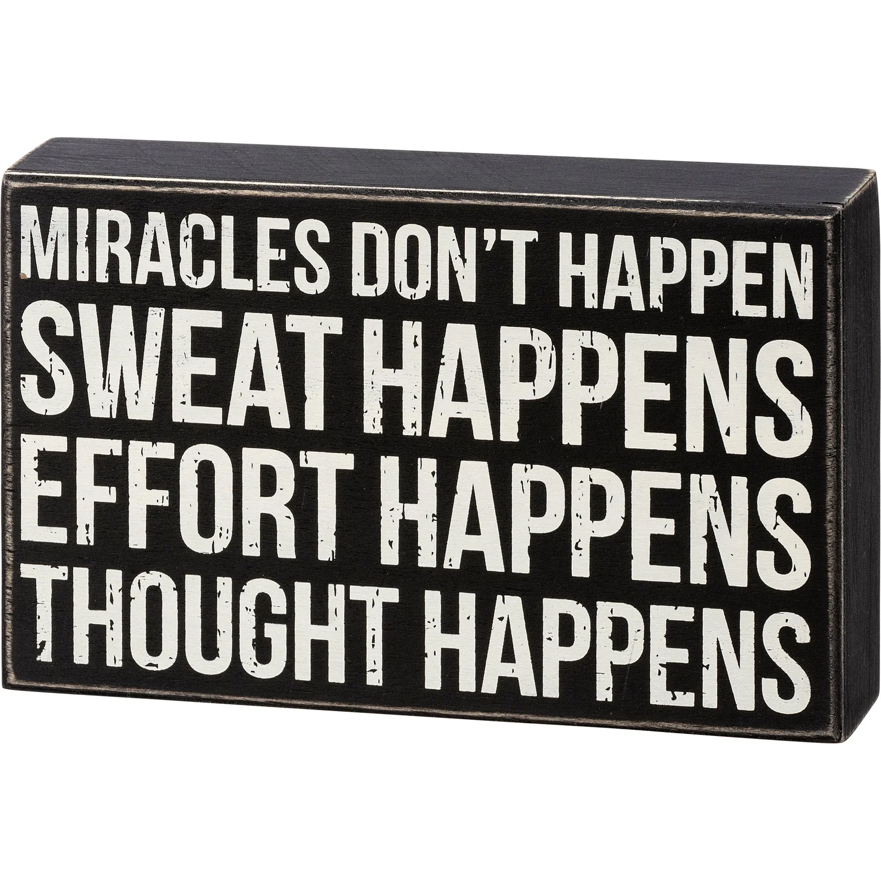 Thought Happens Inspo Box Sign | Classic Black & White Wooden Sign Display | 8" x 5" - Image 2
