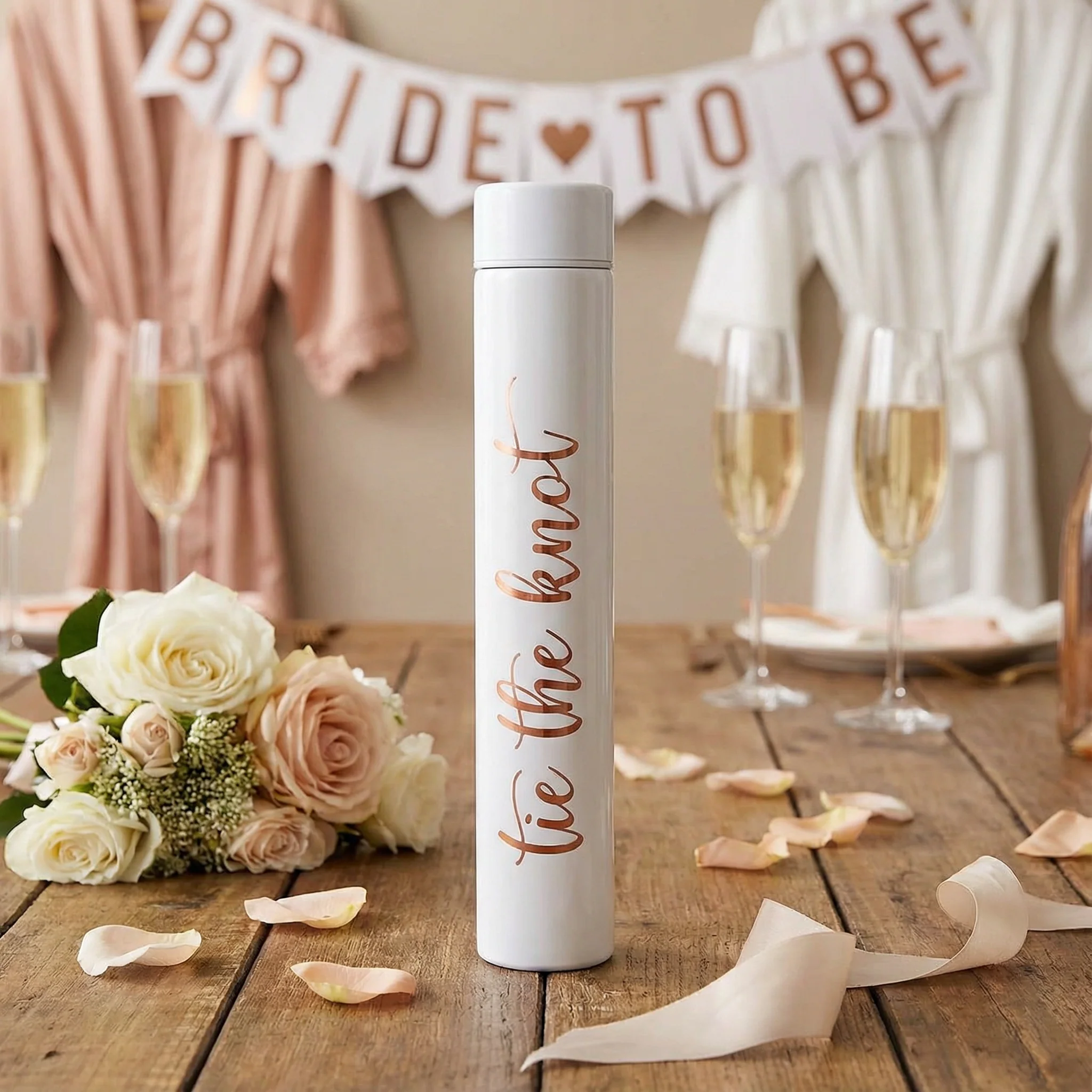 Tie The Knot Flask Bottle in White | Insulated Stainless Steel Wedding or Bridesmaid Gift - Image 3
