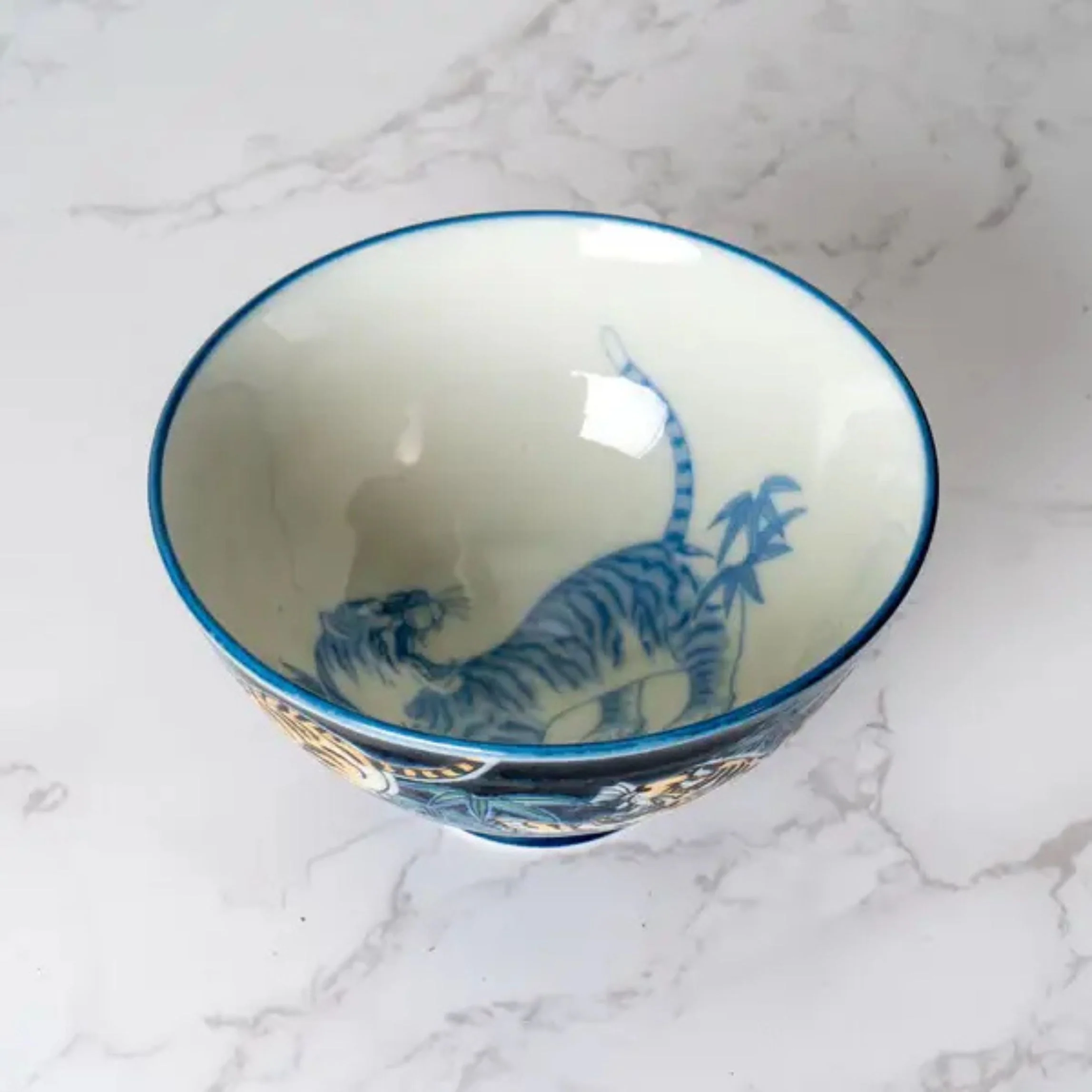 Tiger Design Porcelain Rice Bowl | Navy Blue Japanese-Style Bowl | 10oz - Image 2