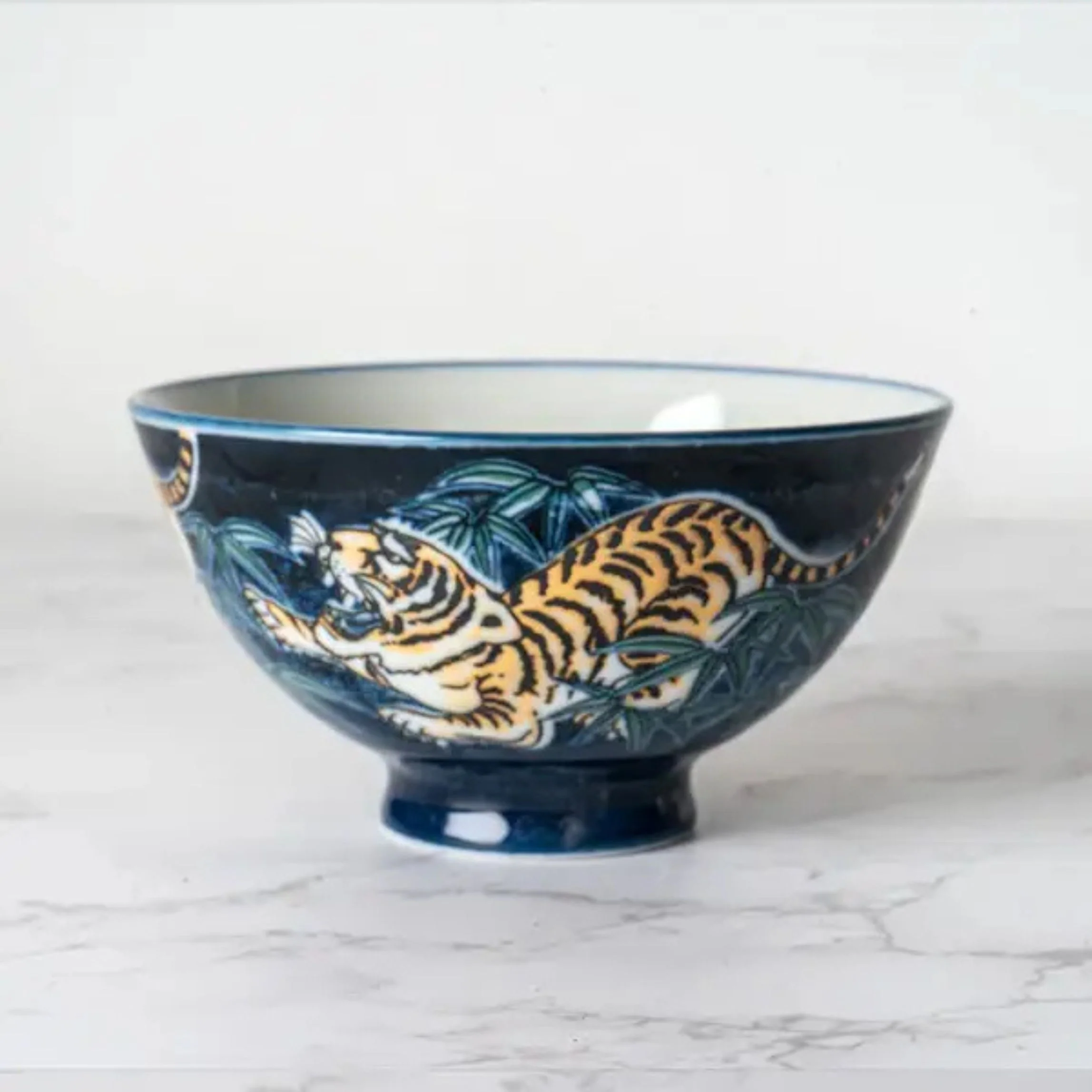 Tiger Design Porcelain Rice Bowl | Navy Blue Japanese-Style Bowl | 10oz - Image 3
