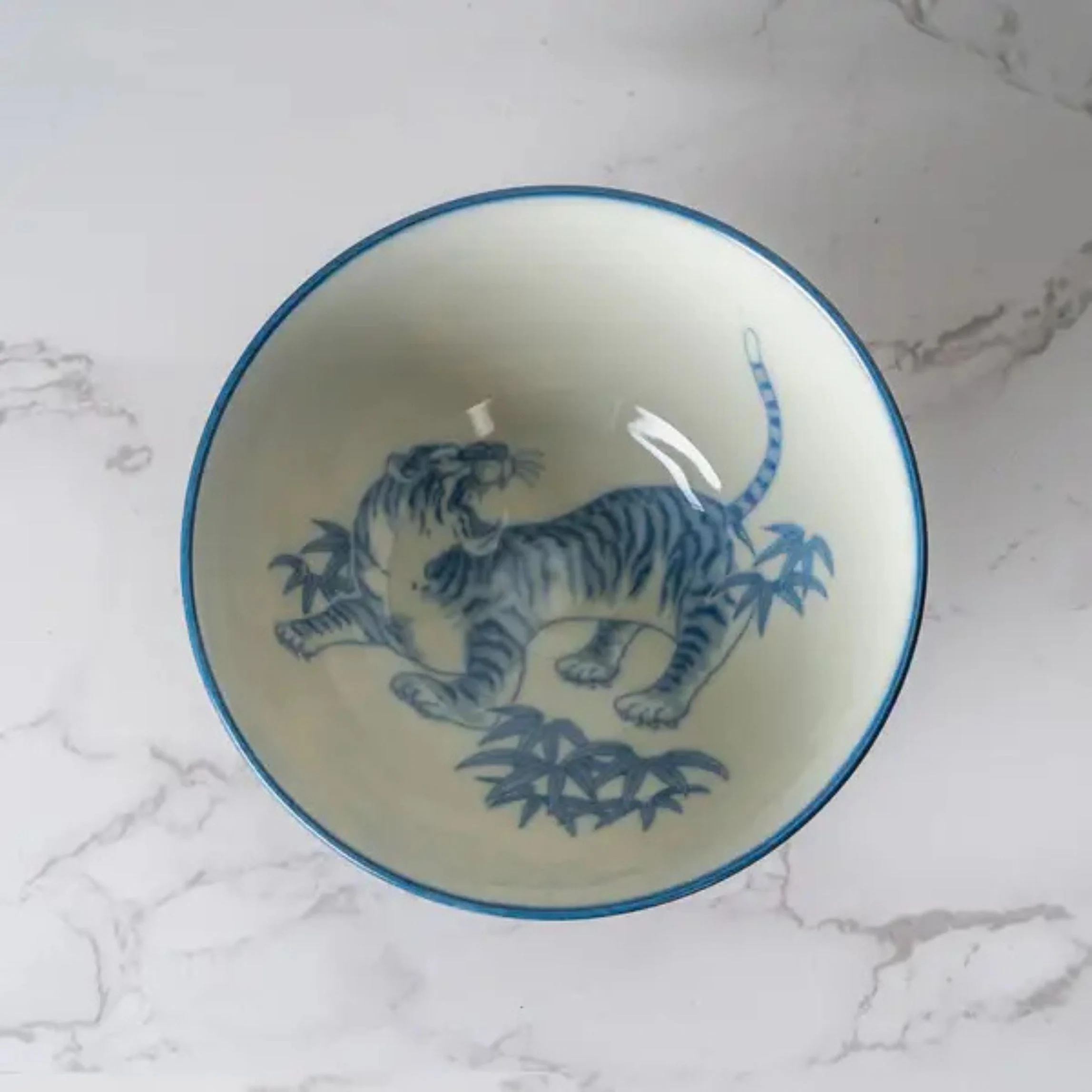 Tiger Design Porcelain Rice Bowl | Navy Blue Japanese-Style Bowl | 10oz - Image 4