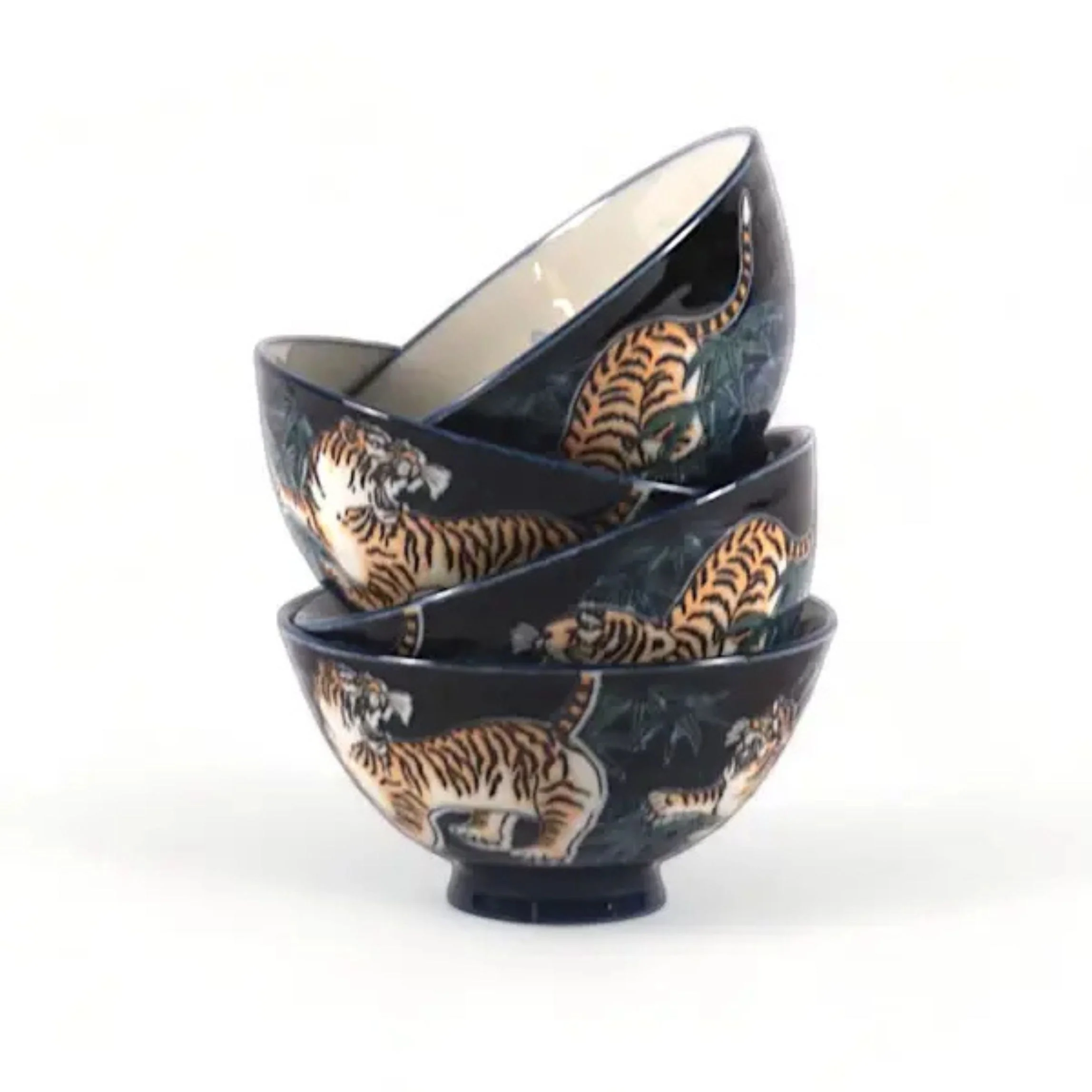 Tiger Design Porcelain Rice Bowl | Navy Blue Japanese-Style Bowl | 10oz - Image 6
