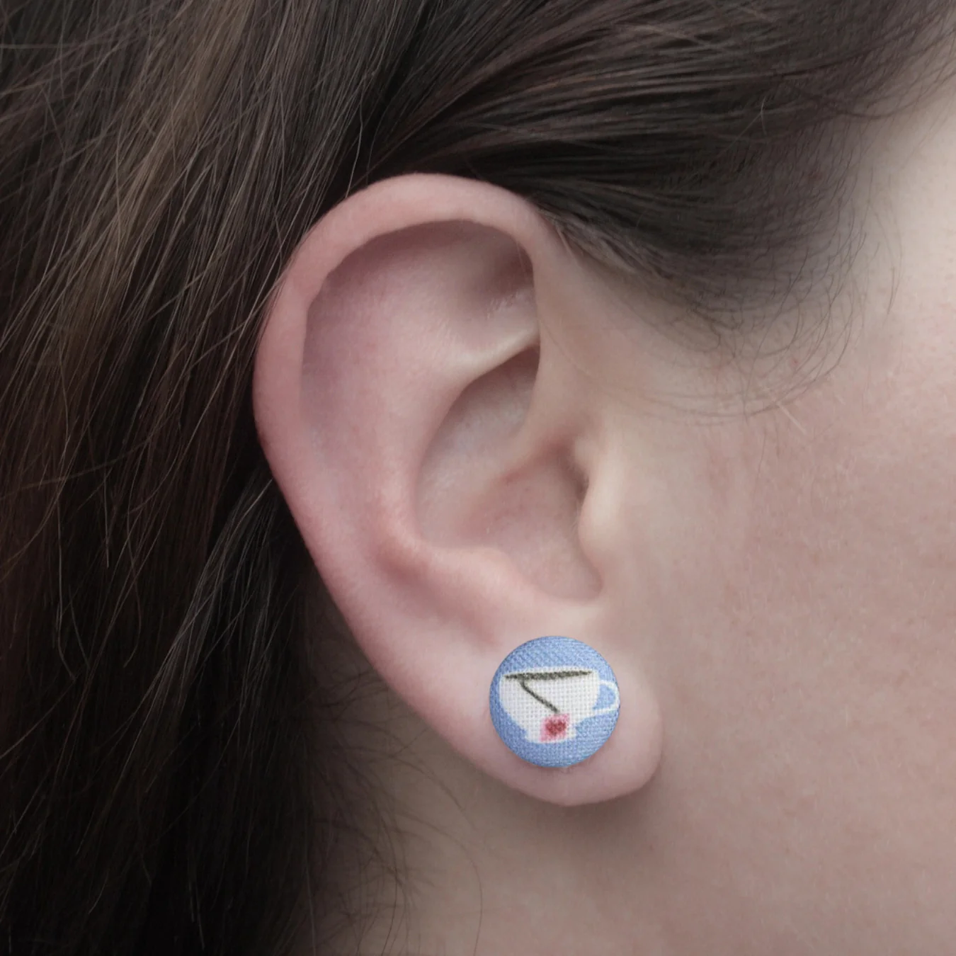 Time for Tea Fabric Button Earrings | Handmade in the US - Image 2