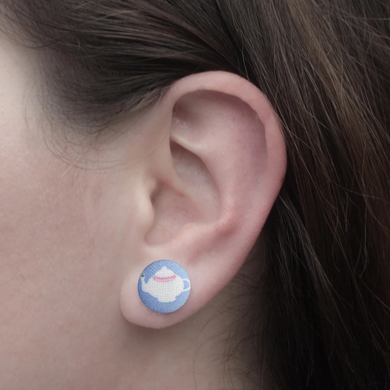 Time for Tea Fabric Button Earrings | Handmade in the US - Image 3