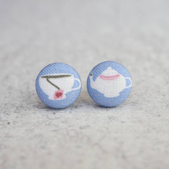 Time for Tea Fabric Button Earrings | Handmade in the US - Image 7