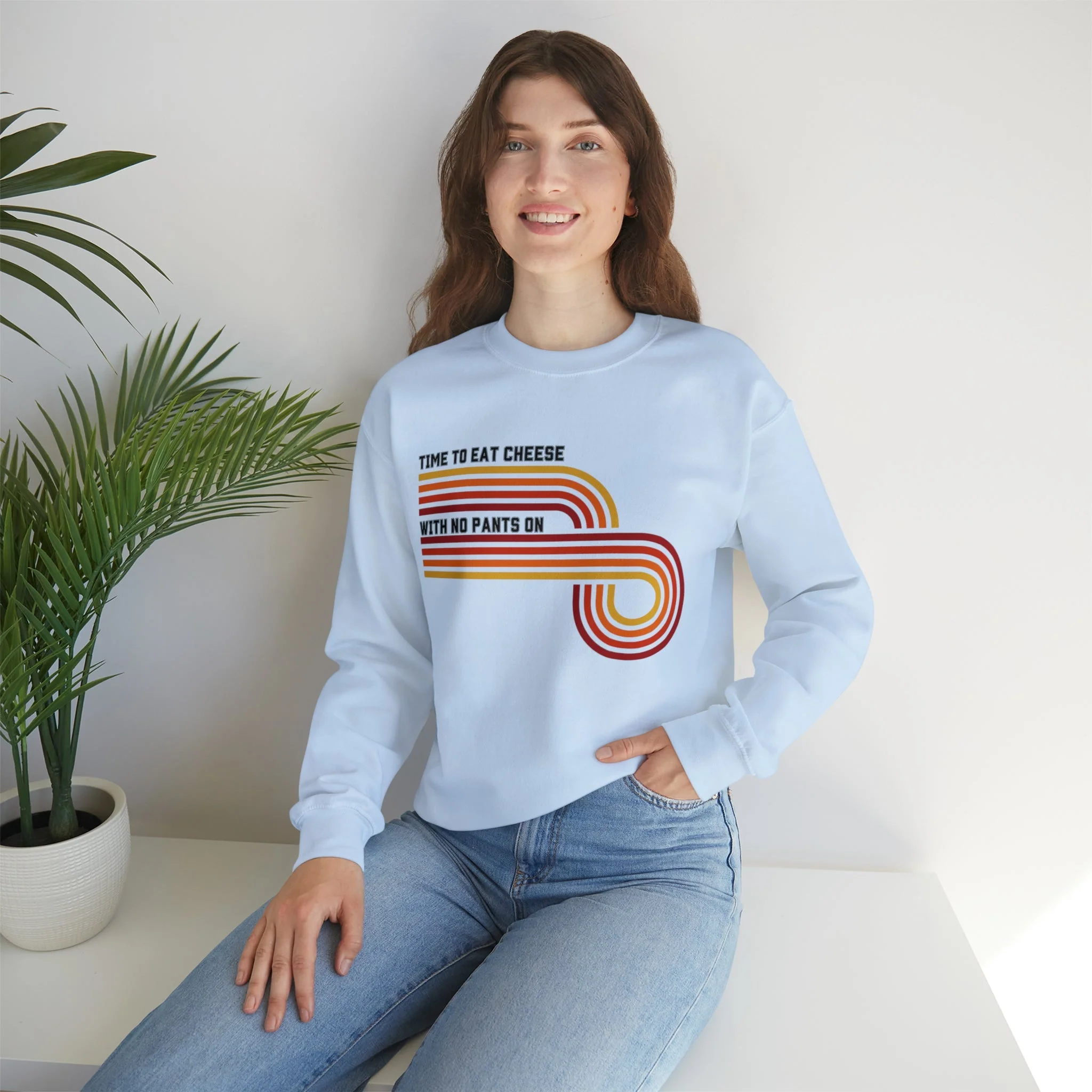Time to Eat Cheese with No Pants On Unisex Heavy Blend™ Crewneck Sweatshirt Sizes SM-5XL | Plus Size Available - Image 2
