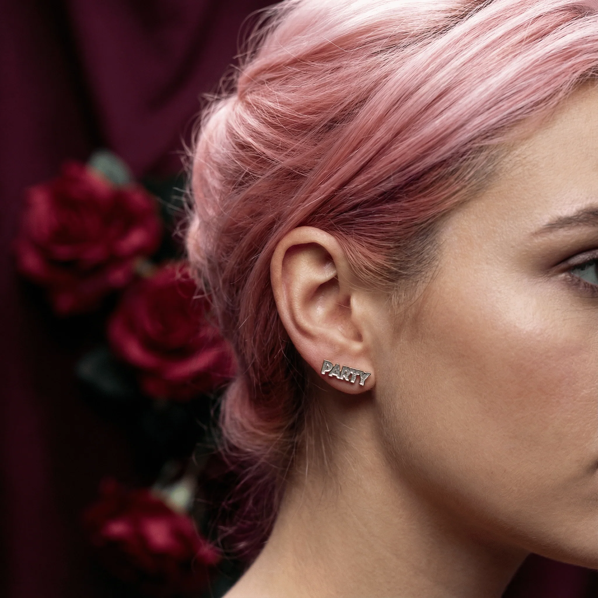 Party Time Stud Earrings | Light Pink and Gold with Glitter Finish - Image 2
