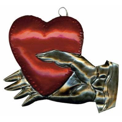Tin Hand with Heart Ornament | Hand Painted in Mexico Hanging Wall Decor | 4'' x 3'' - Image 3