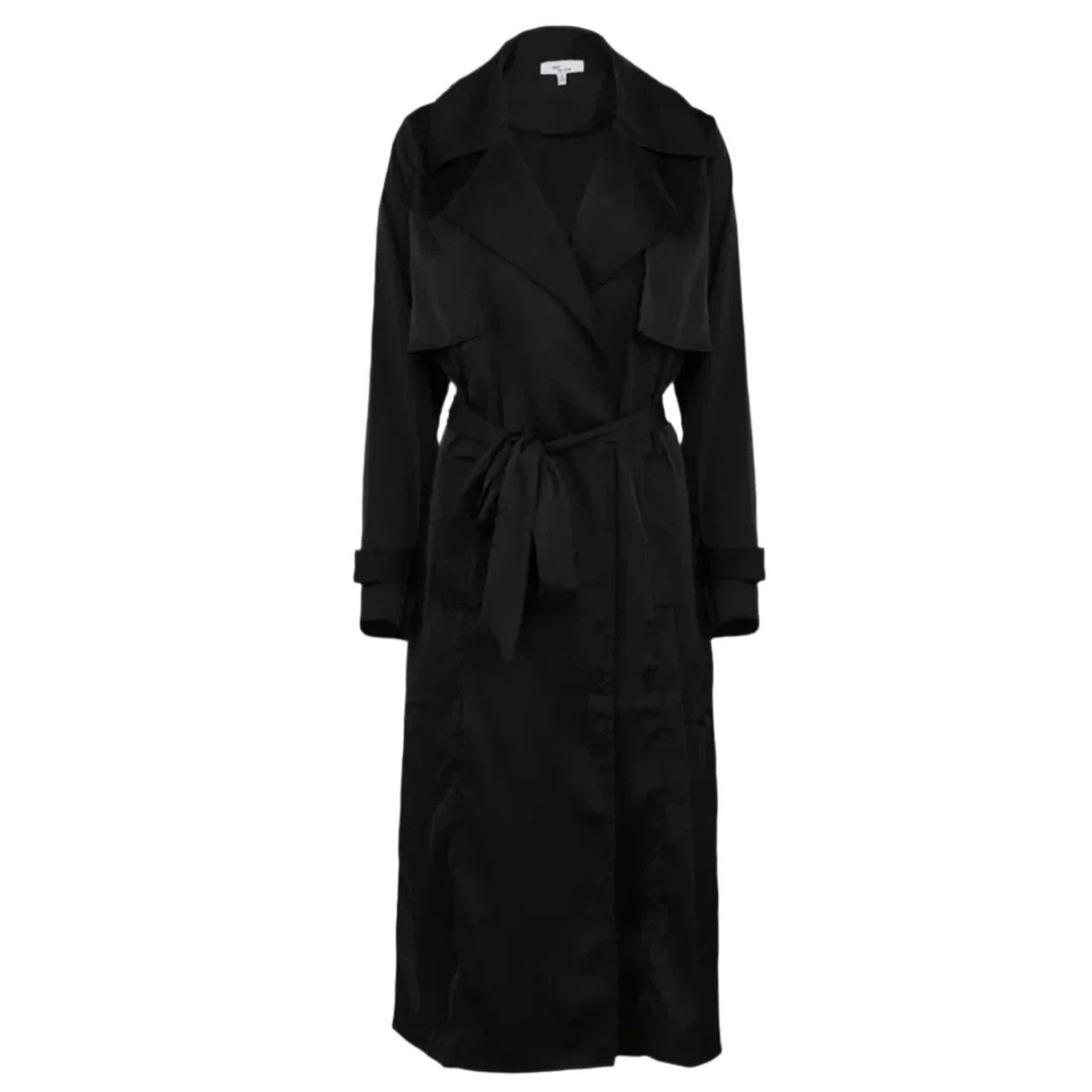 Satin Trench Coat Open Front And Detachable Waist Tie in Black [Available in SM-L] - Image 2