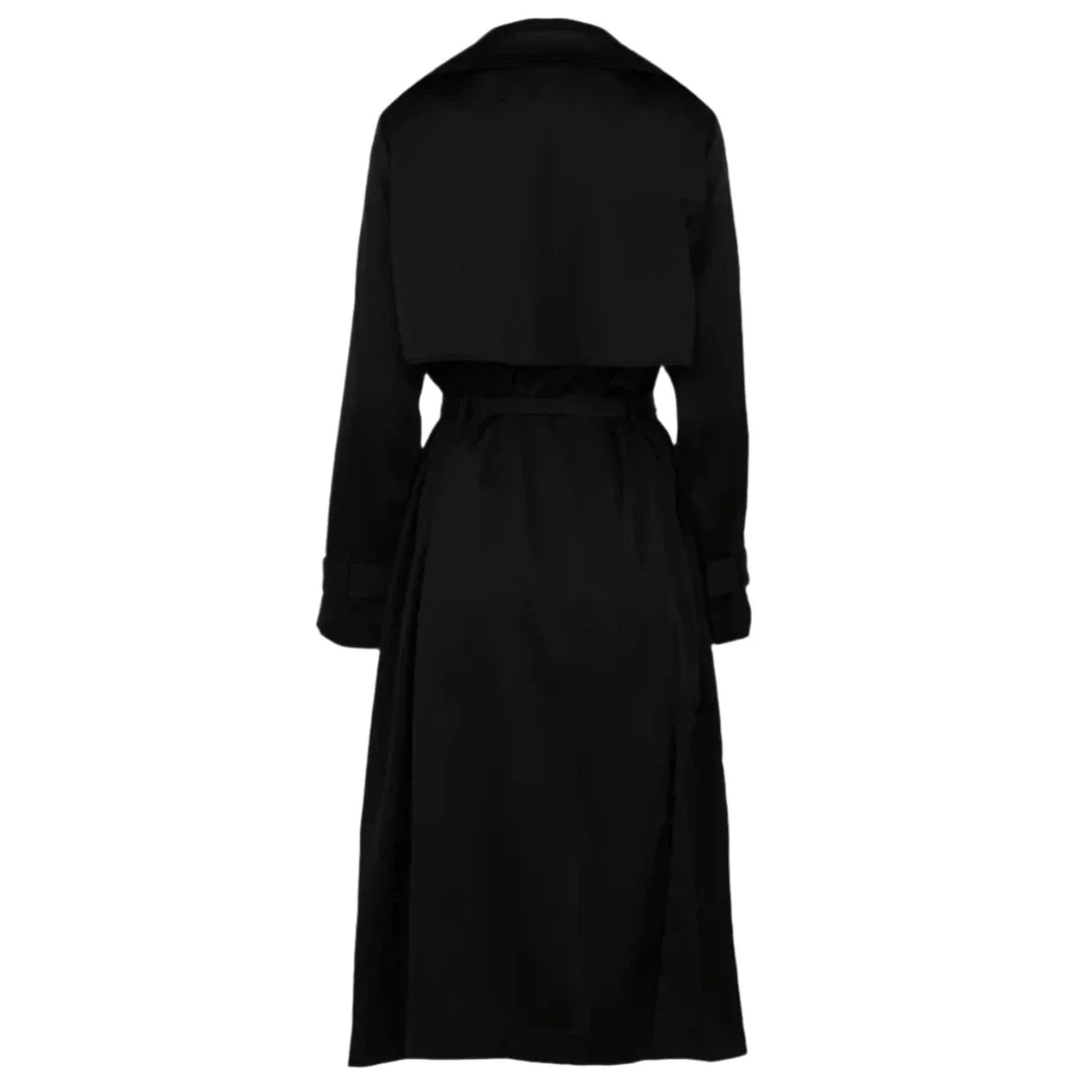 Satin Trench Coat Open Front And Detachable Waist Tie in Black [Available in SM-L] - Image 3