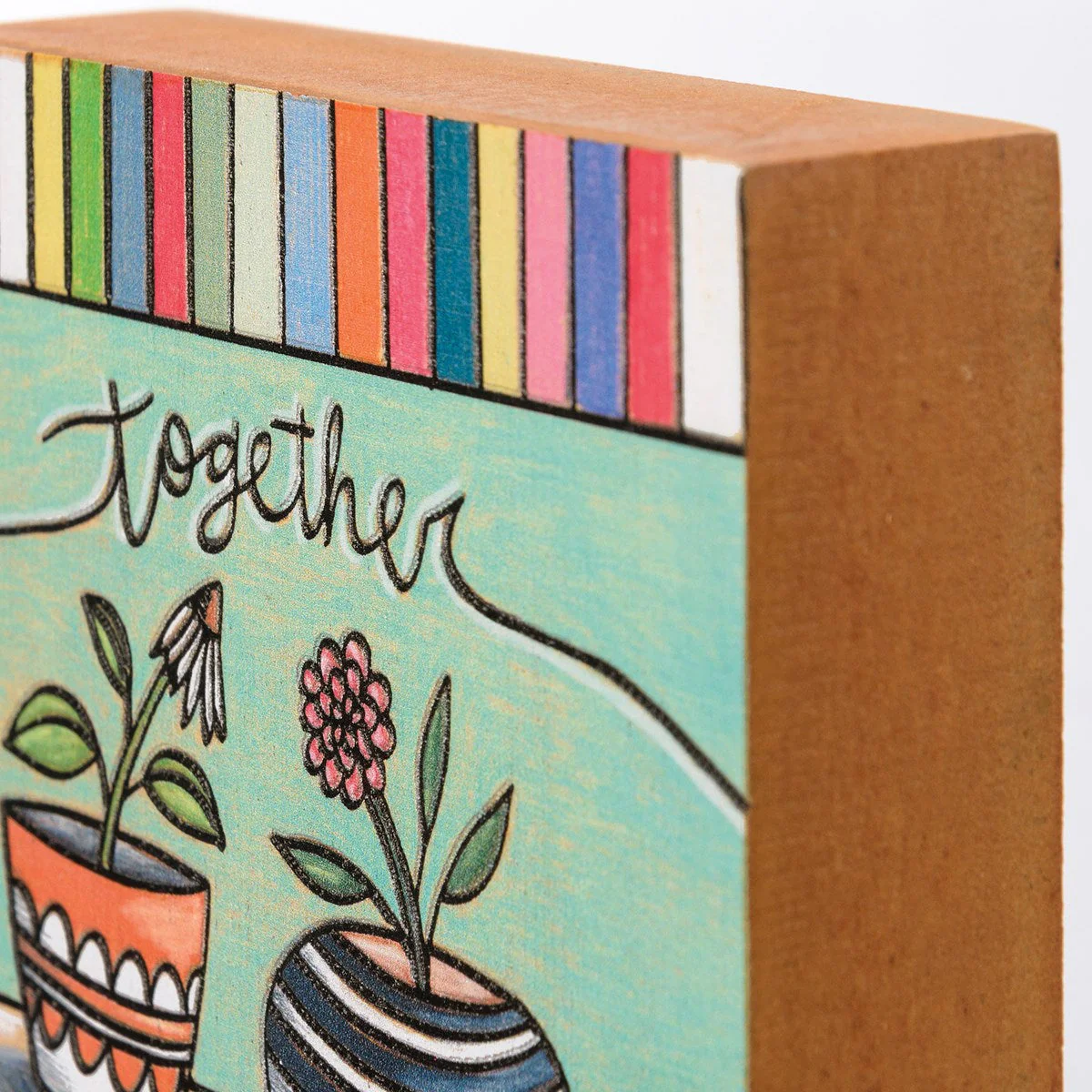 Together Is A Wonderful Place To Be Inspo Block Sign | Woodburned Plant Design | 4" x 4" - Image 4