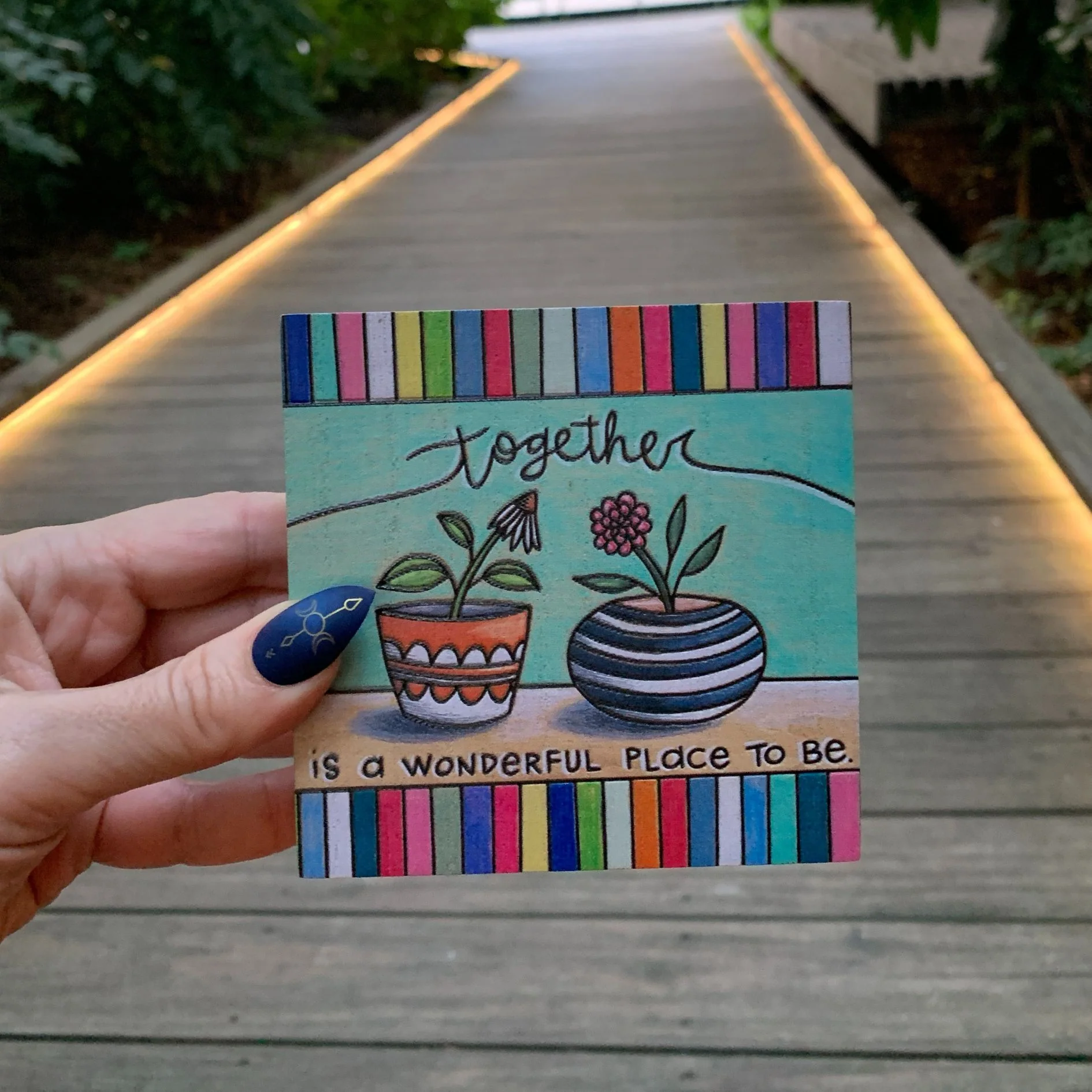 Together Is A Wonderful Place To Be Inspo Block Sign | Woodburned Plant Design | 4" x 4" - Image 5