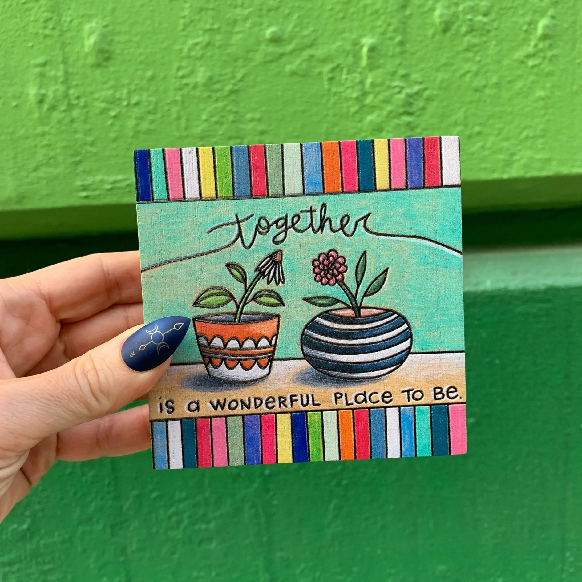 Together Is A Wonderful Place To Be Inspo Block Sign | Woodburned Plant Design | 4" x 4" - Image 6