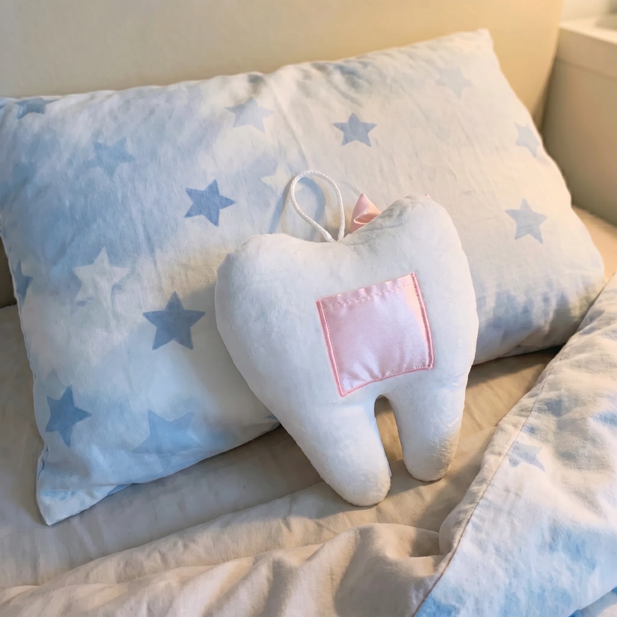 Tooth Fairy Pillow in Pink | Baby Tooth-Shaped Plush Toy - Image 7