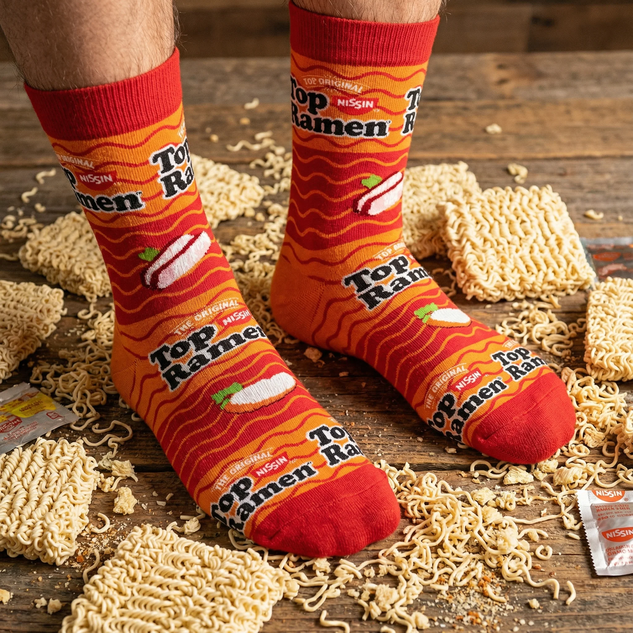 Top Ramen Chicken & Beef Men’s Crew Socks | Crazy Socks Fun Food Style