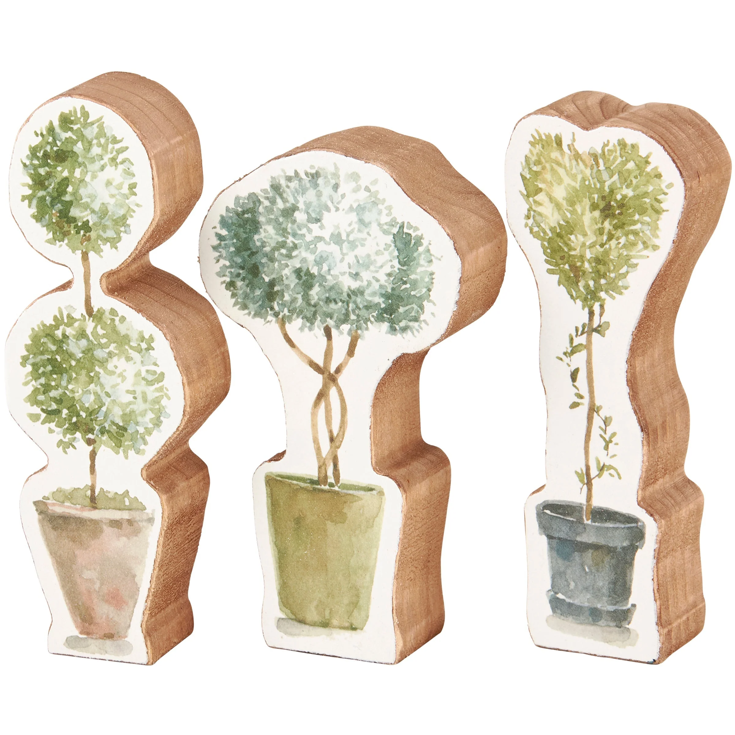 Set of 3 Wooden Topiary | Stand-Alone Wooden Plant Shaped Decor - Image 2