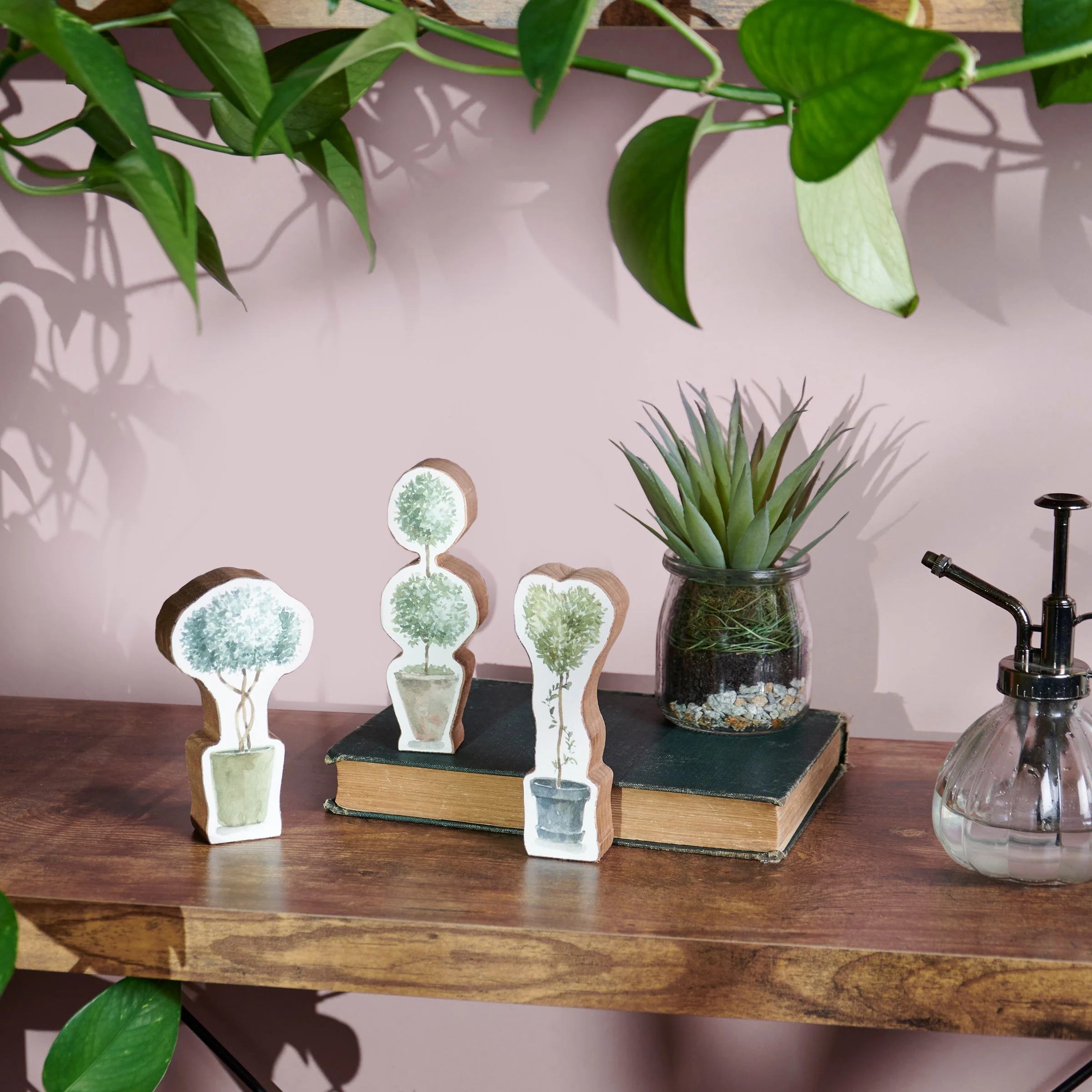 Set of 3 Wooden Topiary | Stand-Alone Wooden Plant Shaped Decor - Image 4