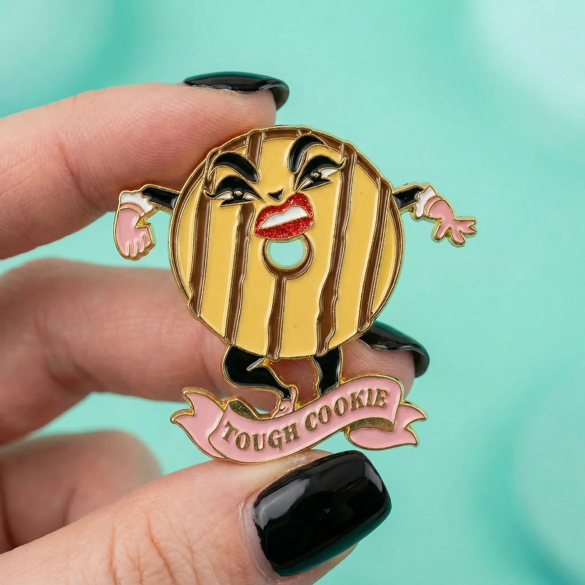 Tough Cookie Soft Enamel Pin | Sassy Glitter Lips Cookie Lapel Pin - Image 10