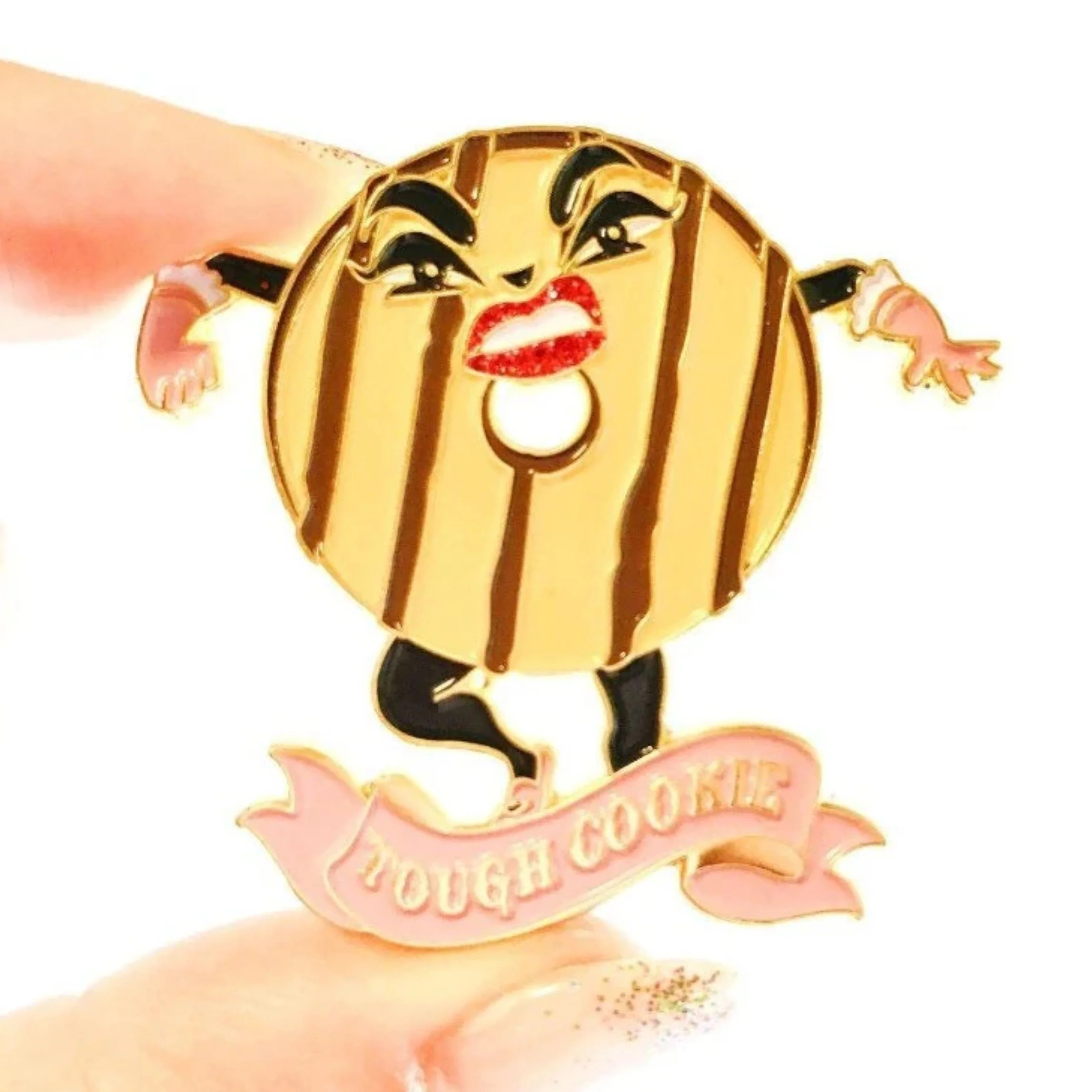 Tough Cookie Soft Enamel Pin | Sassy Glitter Lips Cookie Lapel Pin - Image 5