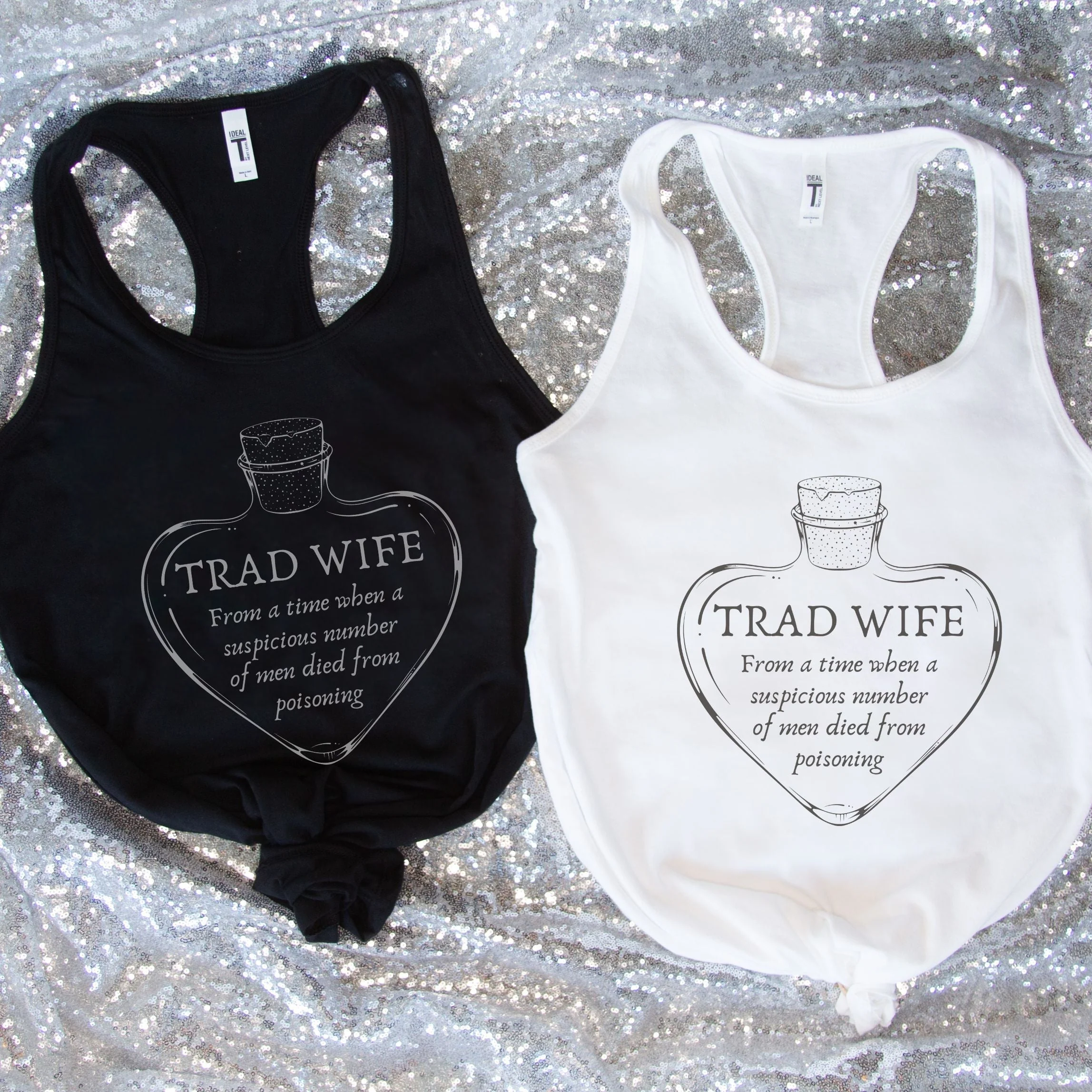 [SATIRE] Trad Wife Women's Ideal Racerback Tank | Heart Shaped Poison Bottle