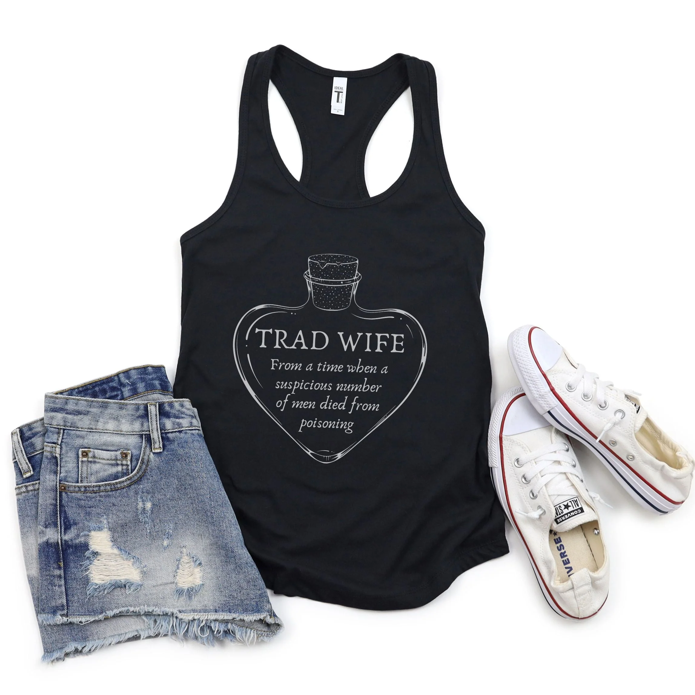 [SATIRE] Trad Wife Women's Ideal Racerback Tank | Heart Shaped Poison Bottle - Image 10