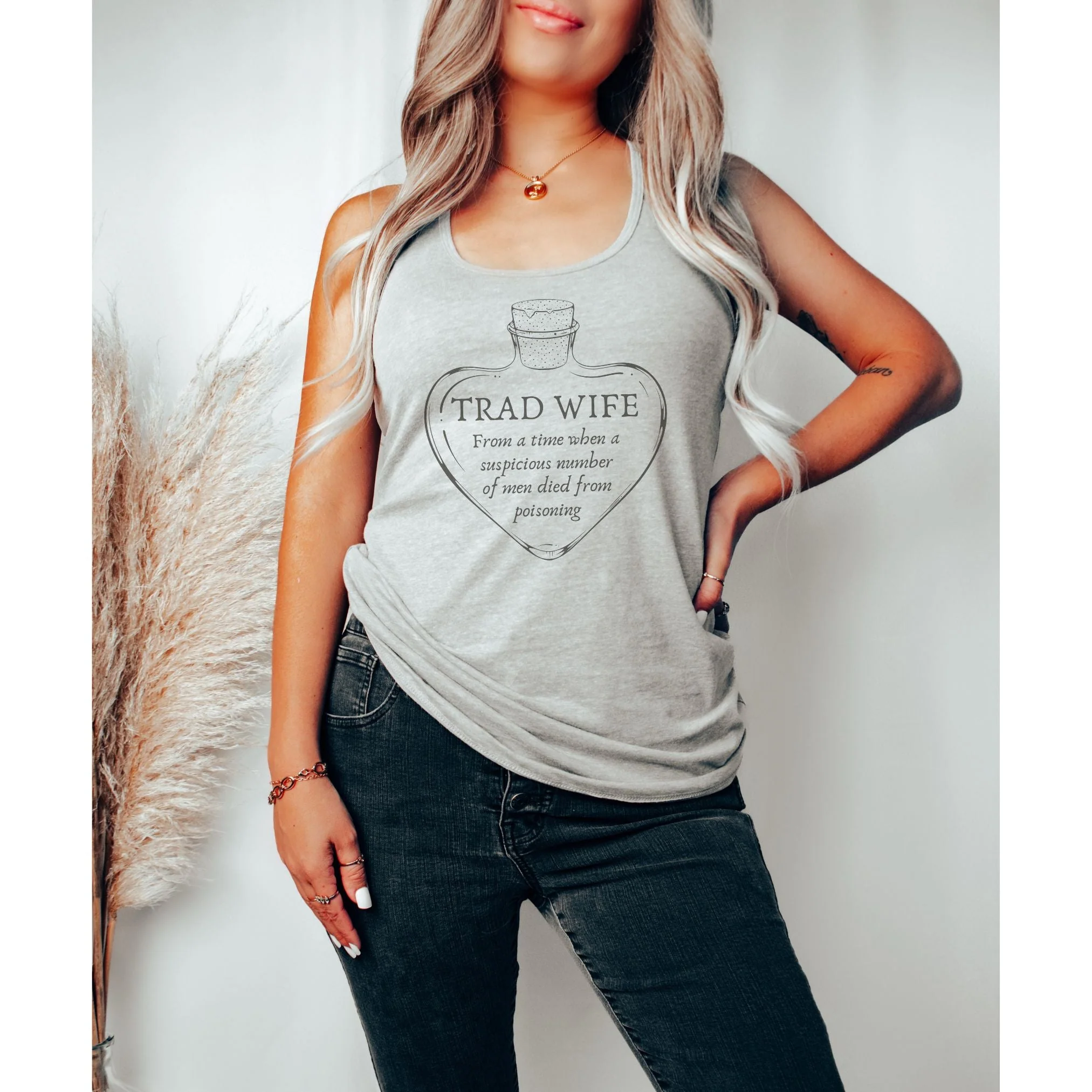 [SATIRE] Trad Wife Women's Ideal Racerback Tank | Heart Shaped Poison Bottle - Image 2
