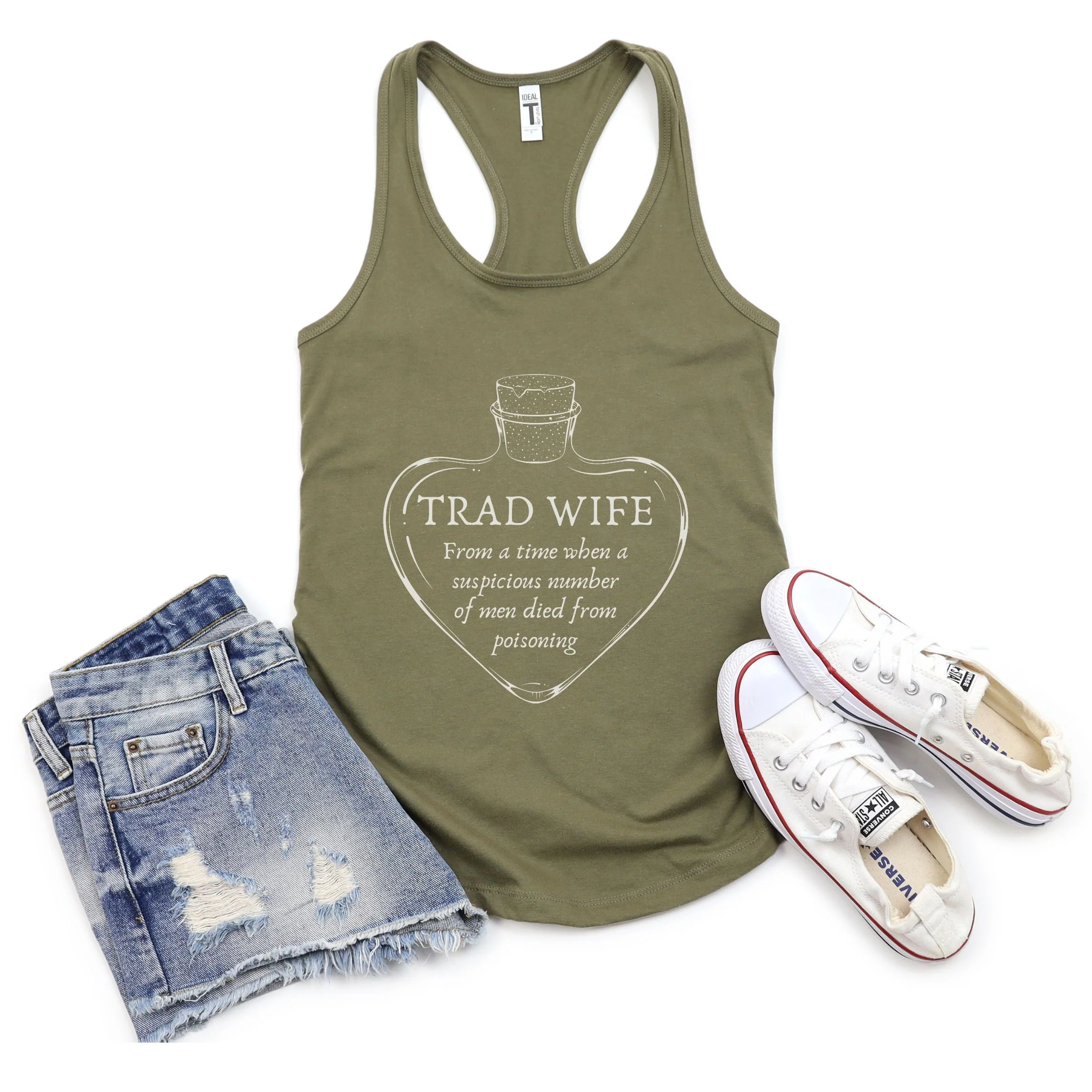 [SATIRE] Trad Wife Women's Ideal Racerback Tank | Heart Shaped Poison Bottle - Image 3