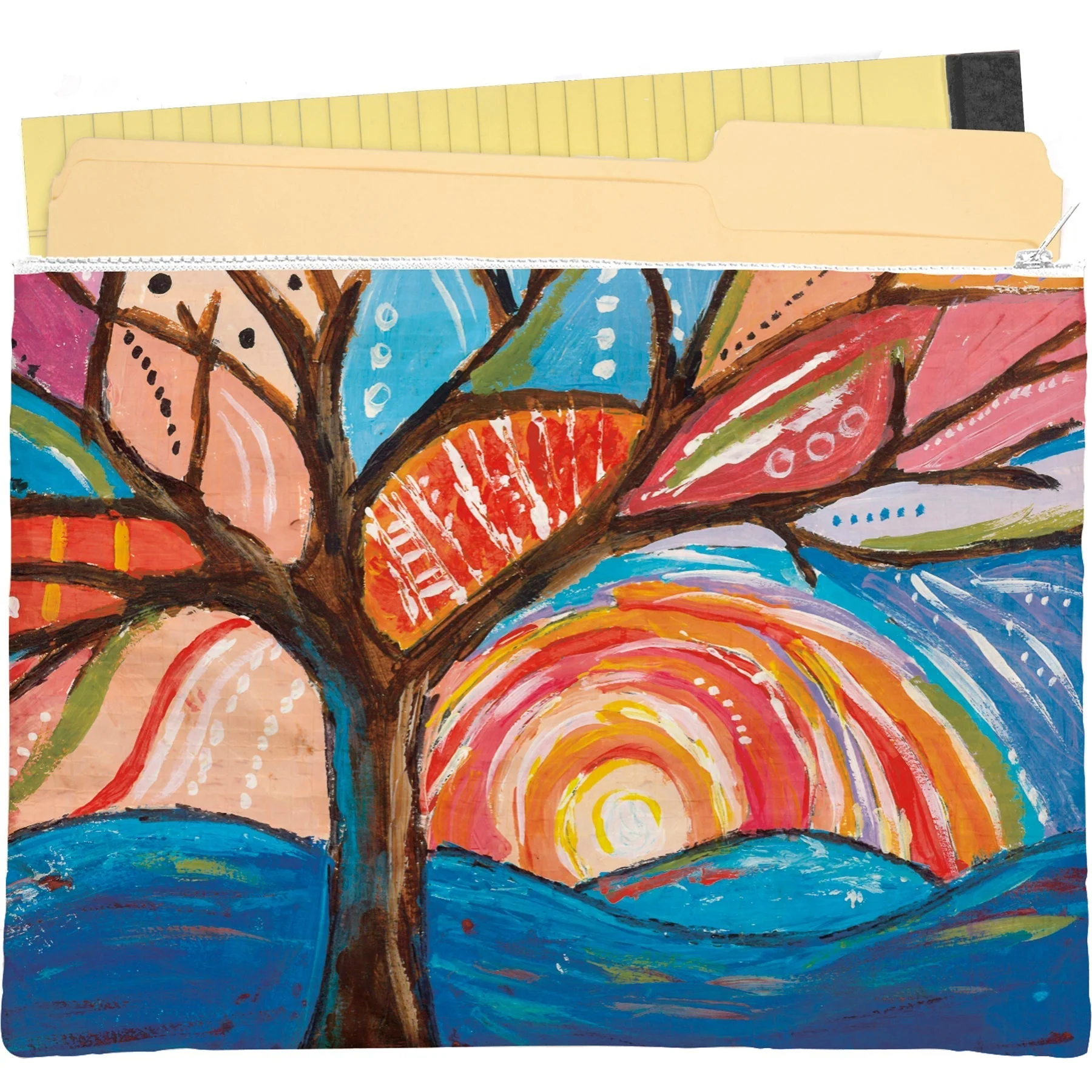 Jumbo Pouch Painted Tree Zipper Folder | Organizer Pouch Recycled Material | 14.25" x 10" - Image 3