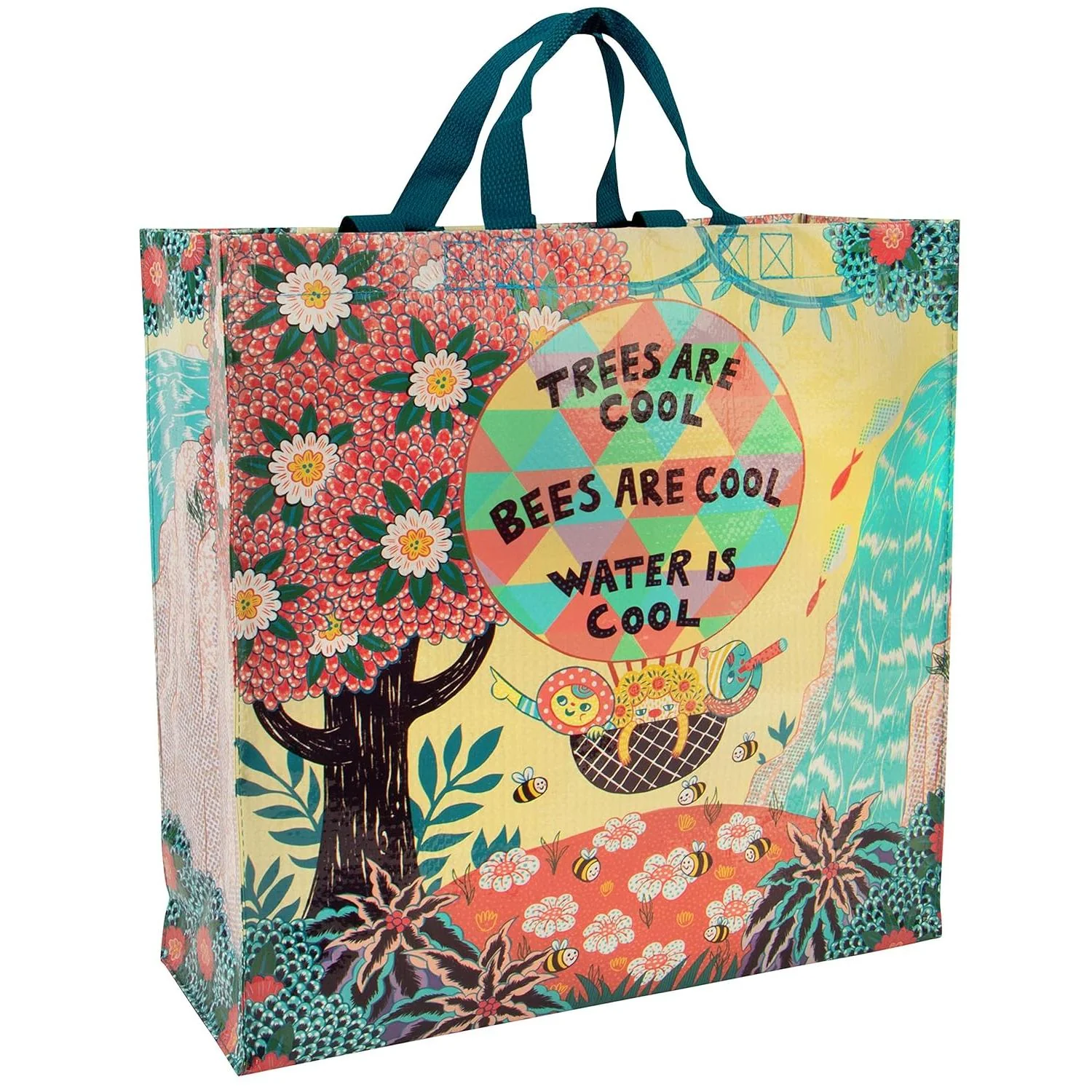 Trees Are Cool. Bees Are Cool. Water Is Cool. Shopper Tote Bag | Post Consumer Material Shopping Bag | 16" x 15" | BlueQ at GetBullish - Image 4