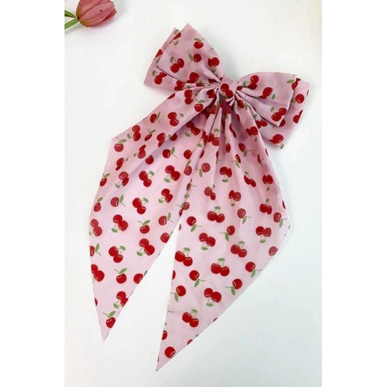 Cherry On A Pink Coquettecore Bow Ribbon Hair Clip | 6" Long - Image 3