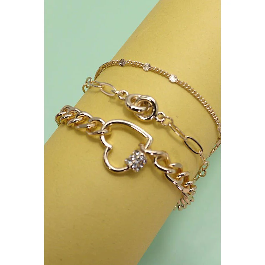 Trio Layer Heart Charm Bracelet | Gold Tone Jewelry - Image 2