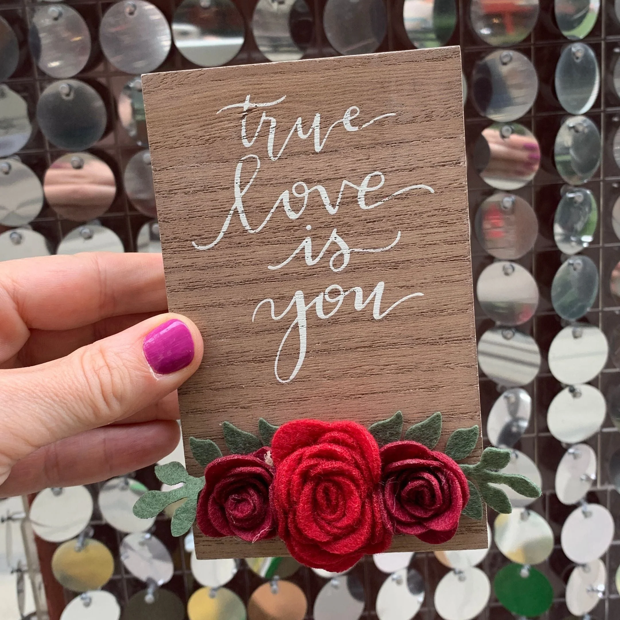 True Love Is You Inspo Block Sign | Felt Floral Accents | 3" x 5" - Image 3