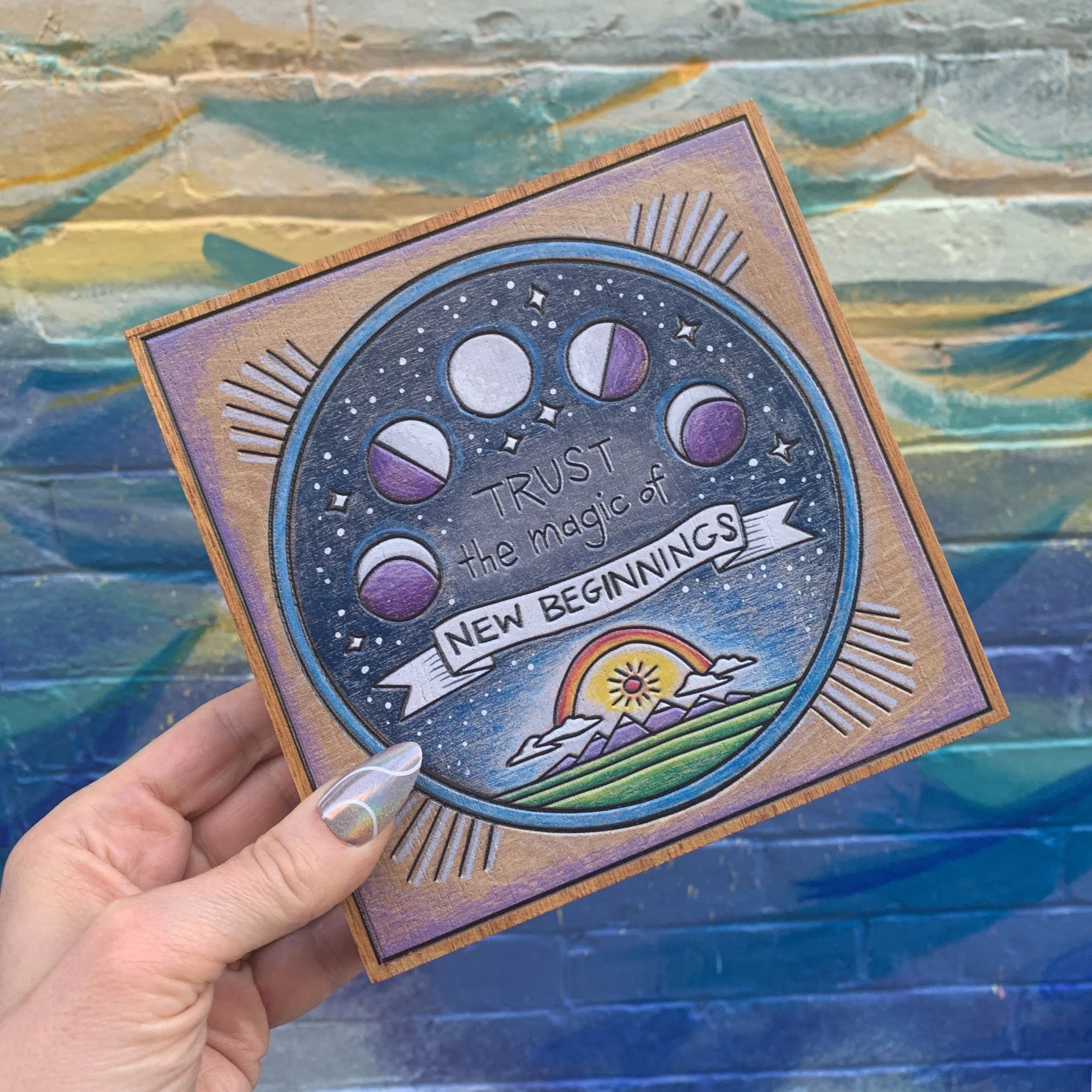 Trust The Magic Of New Beginnings Celestial Block Sign | Moon Phases Wall Decor | 6" x 6" - Image 5