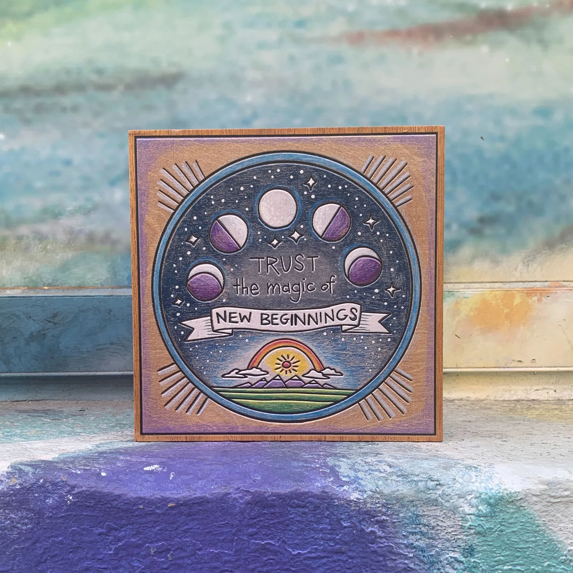 Trust The Magic Of New Beginnings Celestial Block Sign | Moon Phases Wall Decor | 6" x 6" - Image 6