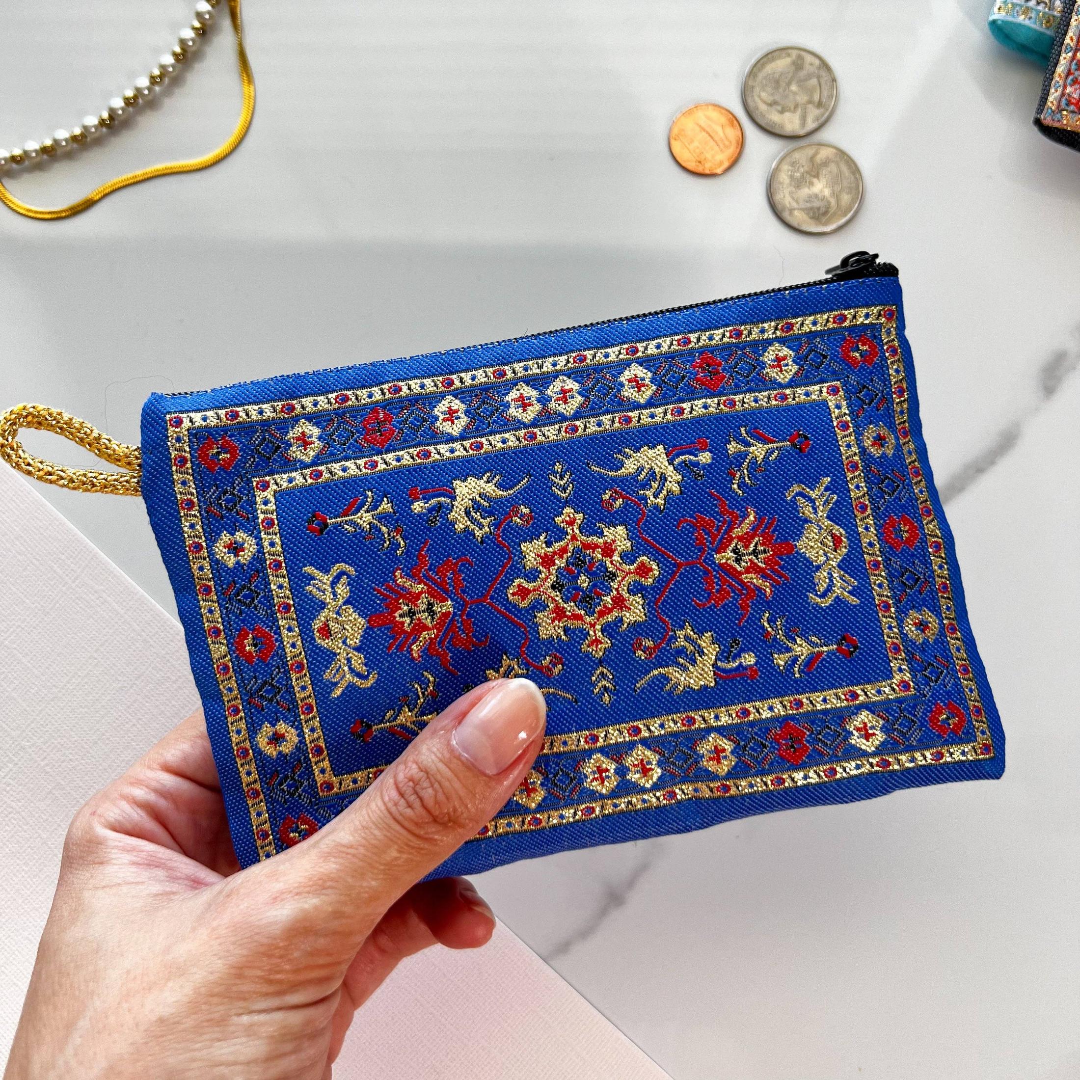 Turkish Rug Design Blue Coin Purse Small Zipper Pouch | Wallet Organizer | Handmade in Turkey | 4" x 5" - Image 2