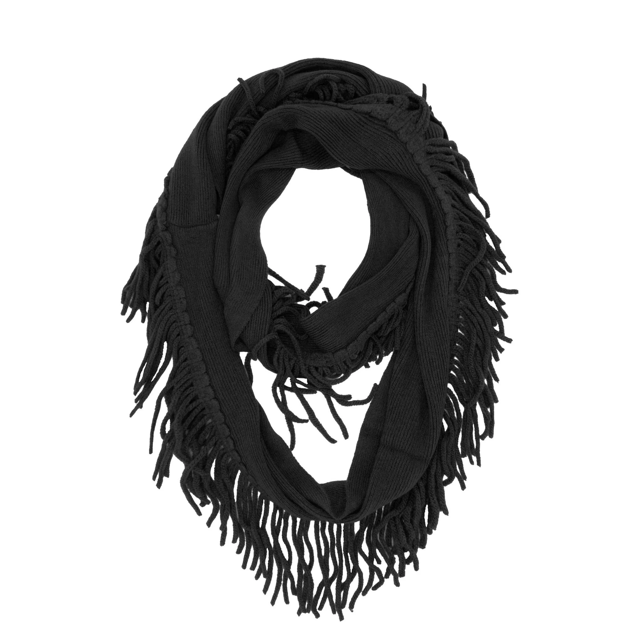 Knit Fringe Necklace Scarf | Lightweight Acrylic Loop Infinity Scarf | Turquoise Black Ivory - Image 4