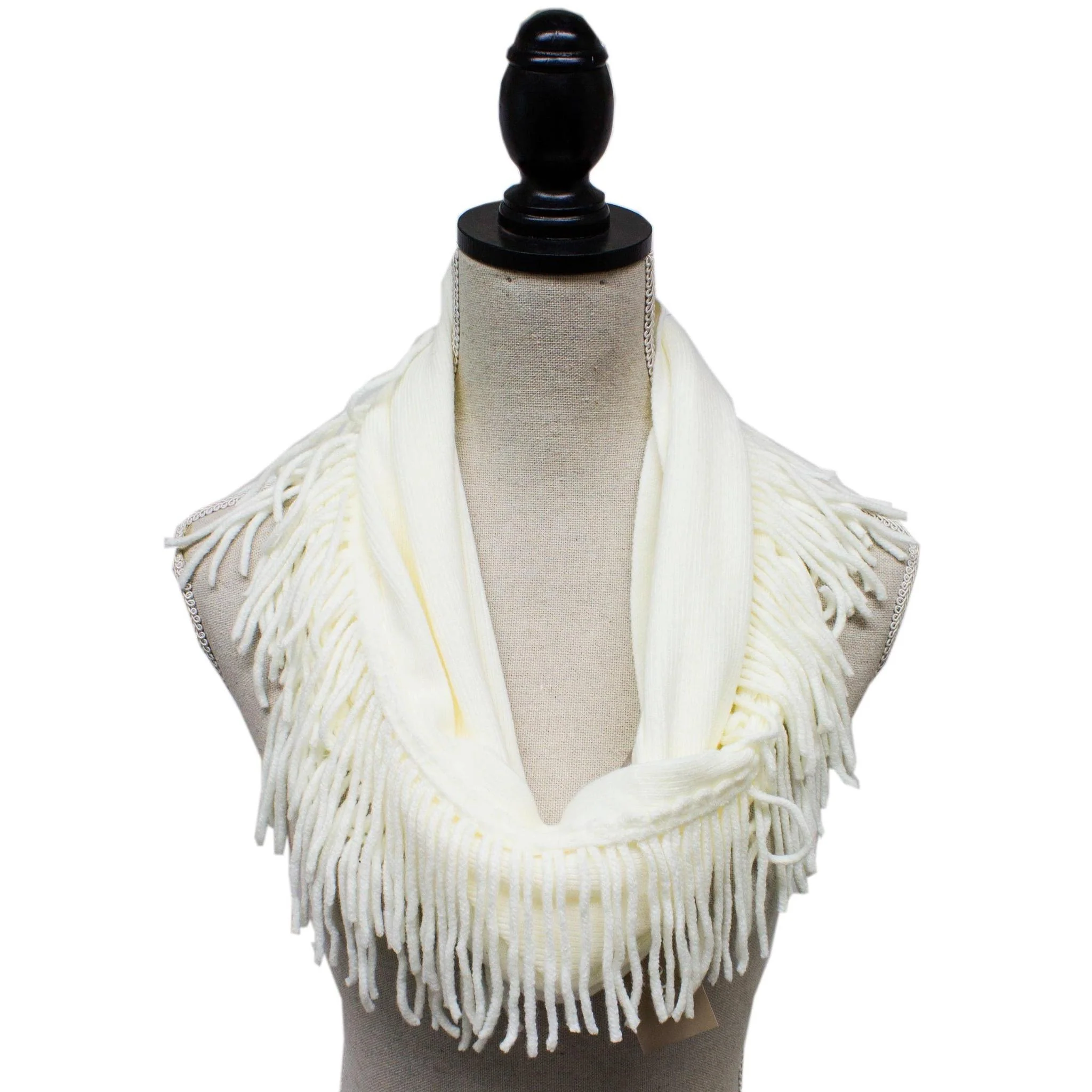 Knit Fringe Necklace Scarf | Lightweight Acrylic Loop Infinity Scarf | Turquoise Black Ivory - Image 7