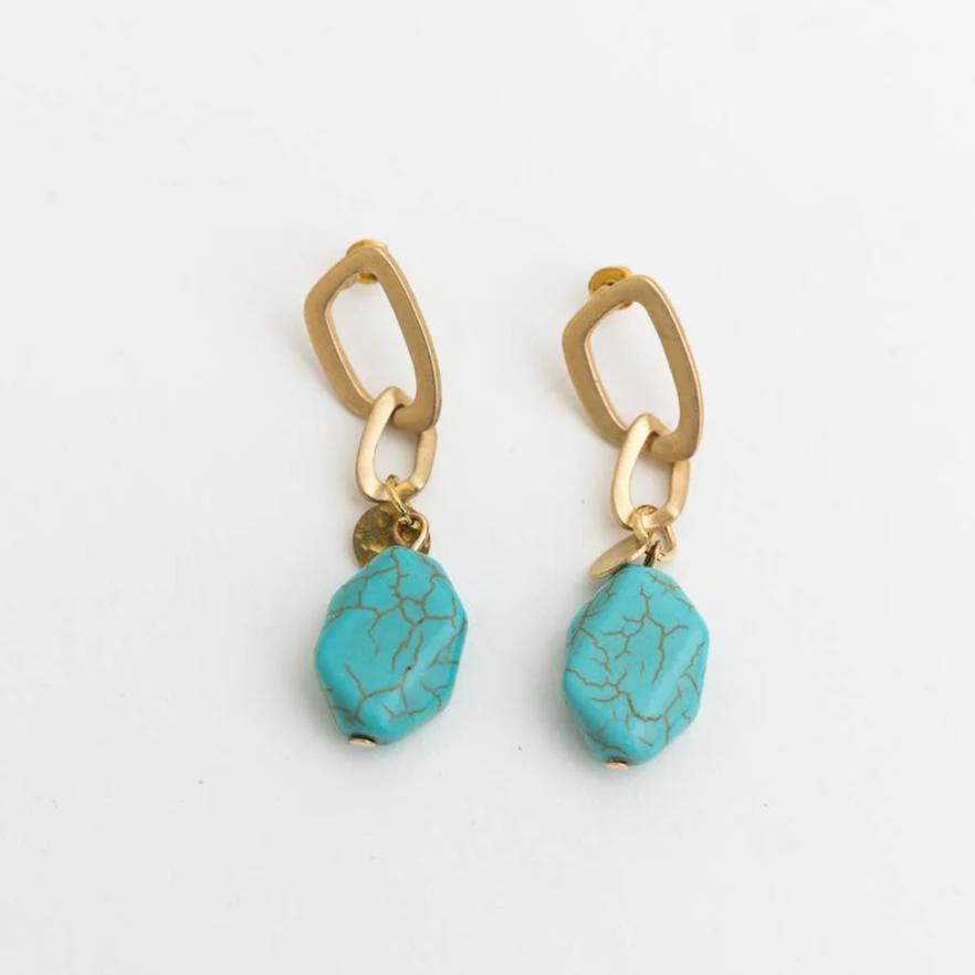 Turquoise Stone Drop Chain Earrings 💠 Bohemian Style Dangle Fashion Jewelry