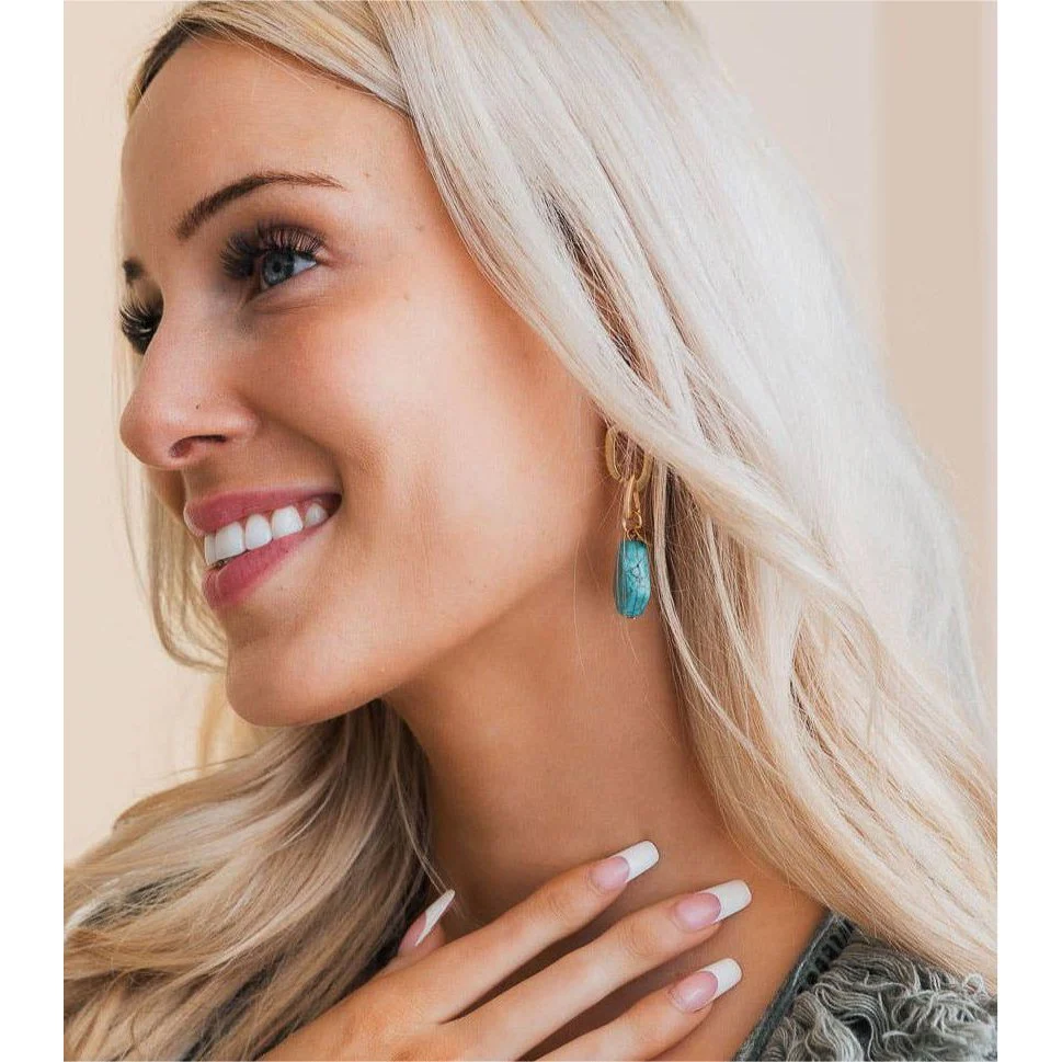 Turquoise Stone Drop Chain Earrings 💠 Bohemian Style Dangle Fashion Jewelry - Image 2