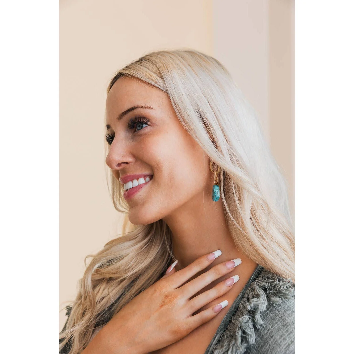 Turquoise Stone Drop Chain Earrings 💠 Bohemian Style Dangle Fashion Jewelry - Image 4