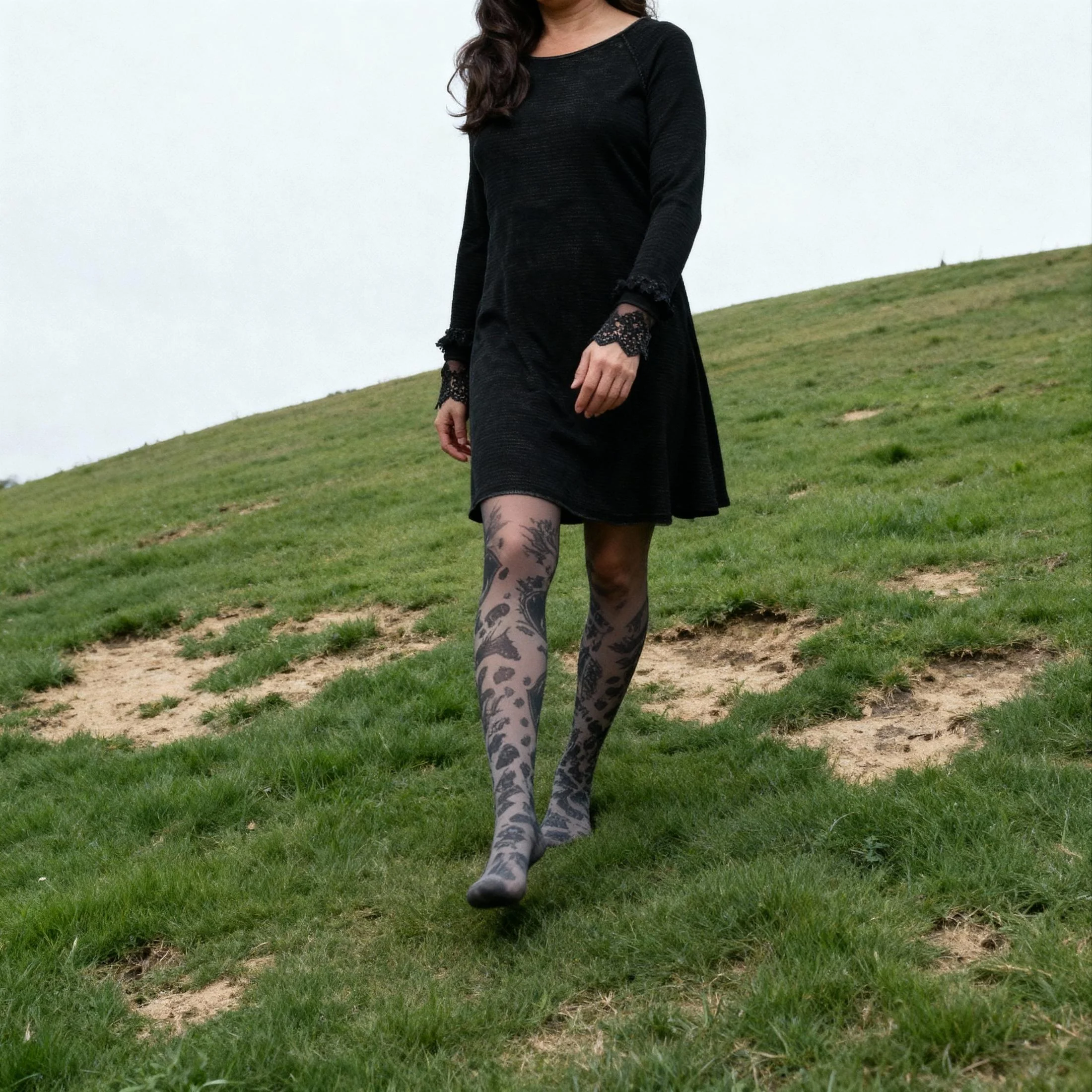Grunge and Roses Printed Tights in Gray [Sizes Through US 14] - Image 3