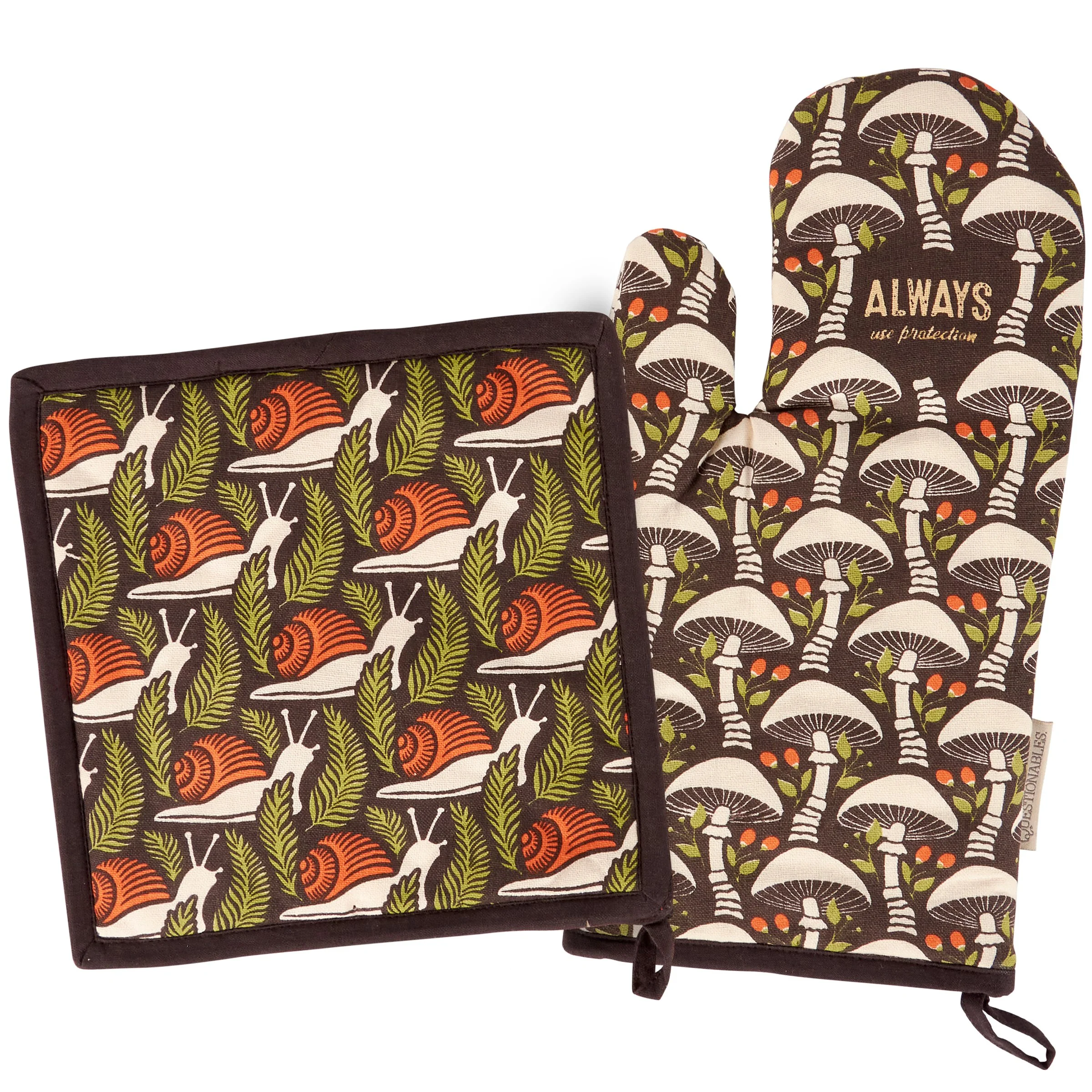 Always Use Protection Snail and Mushroom Oven Mitt & Potholder Set