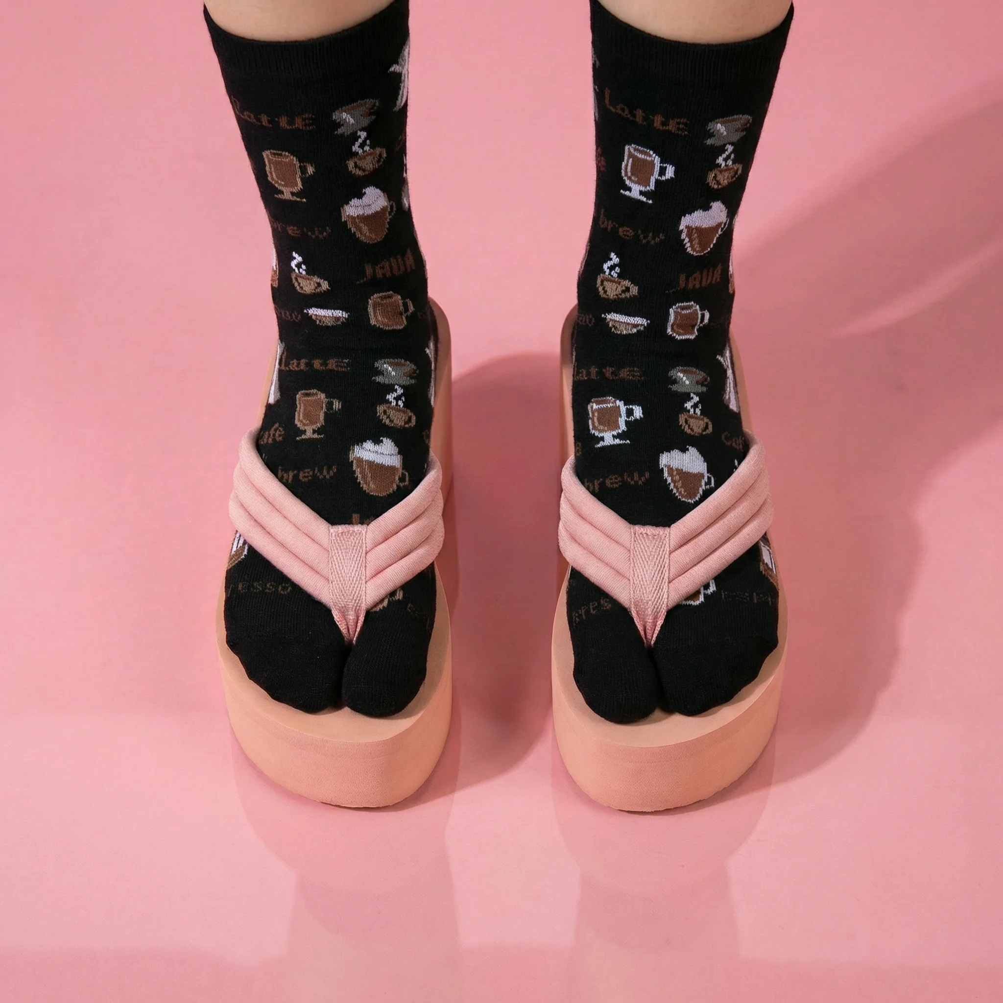 Jave Coffee Lover Split Toe Tabi Socks | Big Toe Flip Flop Socks | Japanese Novelty Crew Socks