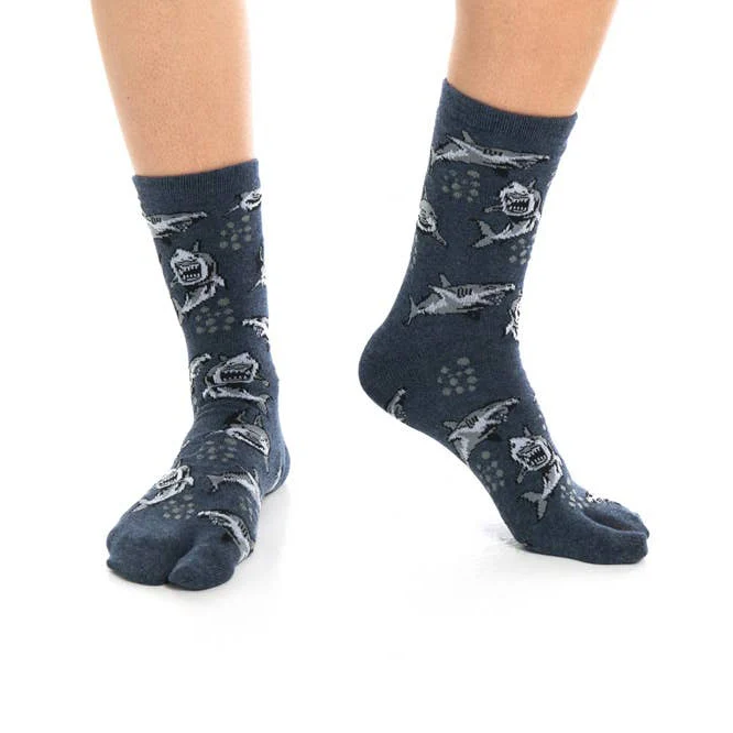 Grey Shark Split Toe Tabi Socks | Big Toe Flip Flop Socks | Shark Pattern Novelty Crew Socks - Image 6