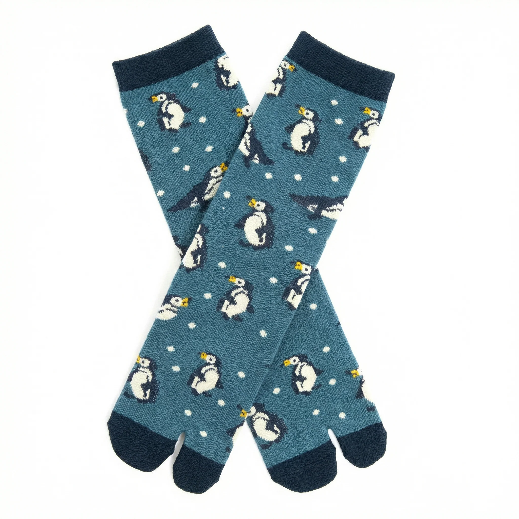 Penguin Split Toe Tabi Socks in Blue | Big Toe Flip Flop Cute Penguin Novelty Crew Socks - Image 5